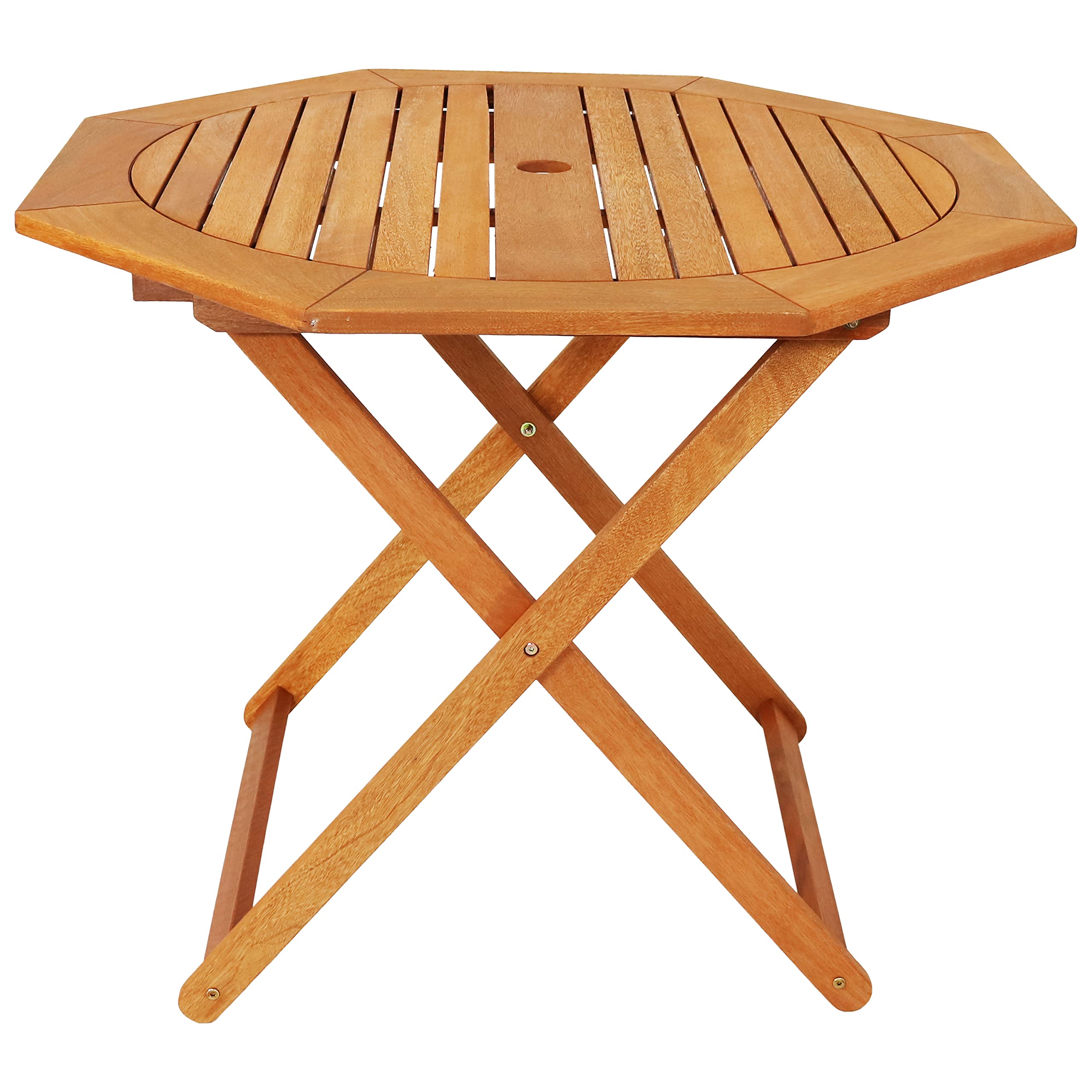 Sunnydaze Meranti Wood Octagon Outdoor Folding Patio Table - Teak Oil Finish - Perfect for Backyard, Garden, Poolside & Patio Dining