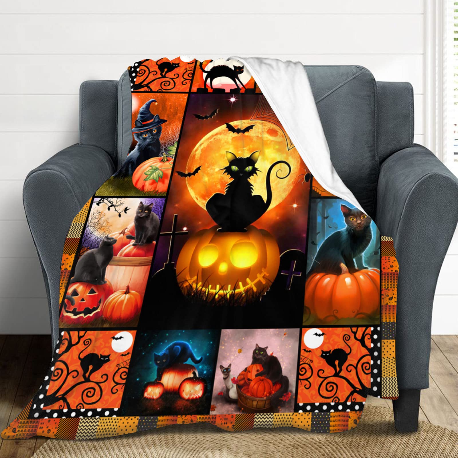 Halloween Throw Blanket - Super Soft Black Cat Design for Bedroom, Living Room, Couch & Sofa | Funny Halloween Decorations & Cozy Gift Idea | Perfect for Halloween Parties, Movie Nights & Seasonal Home Decor