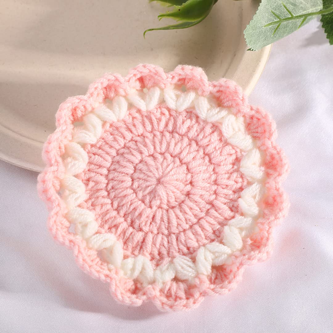 4 Pcs Handmade Macrame Wavy Flower Coasters - Absorbent & Heat Resistant Knit Trivets for Hot Dishes - Perfect Housewarming Gift for Kitchen, Dining Table & Home Decor