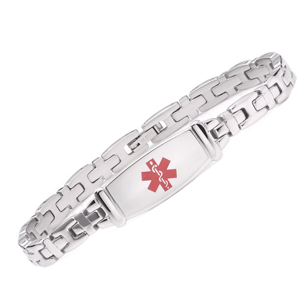 LinnaLove Women's Medical Alert ID Bracelet - Stainless Steel Emergency Medical Bracelet for Women - Adjustable 7.5