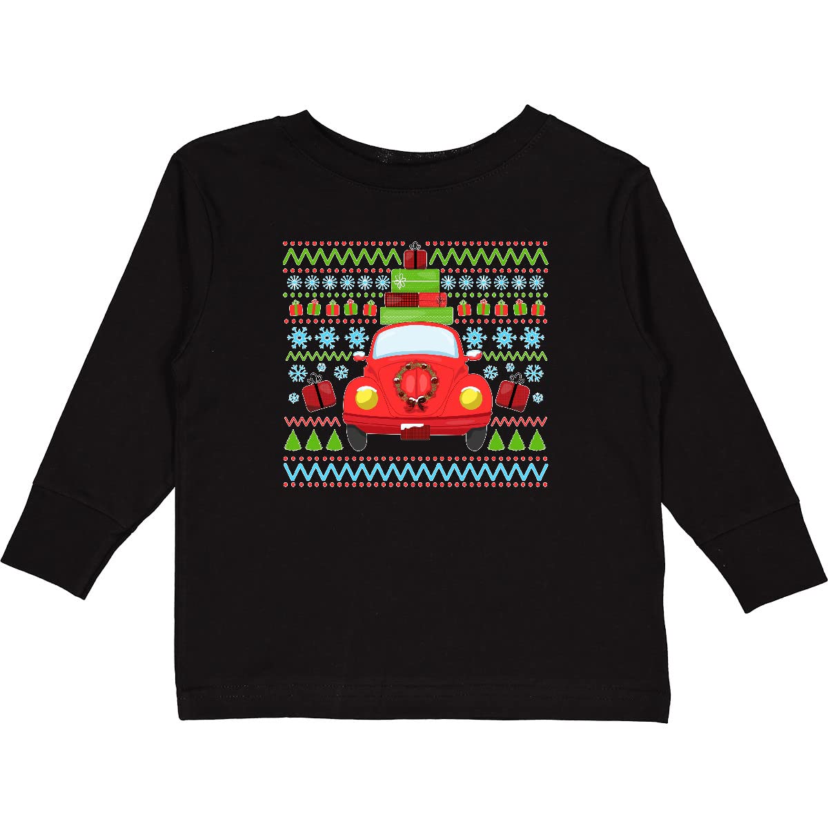 Ugly Christmas Sweater with Car and Toddler Print - Festive Long Sleeve T-Shirt for Family Holiday Parties & Funny Gift