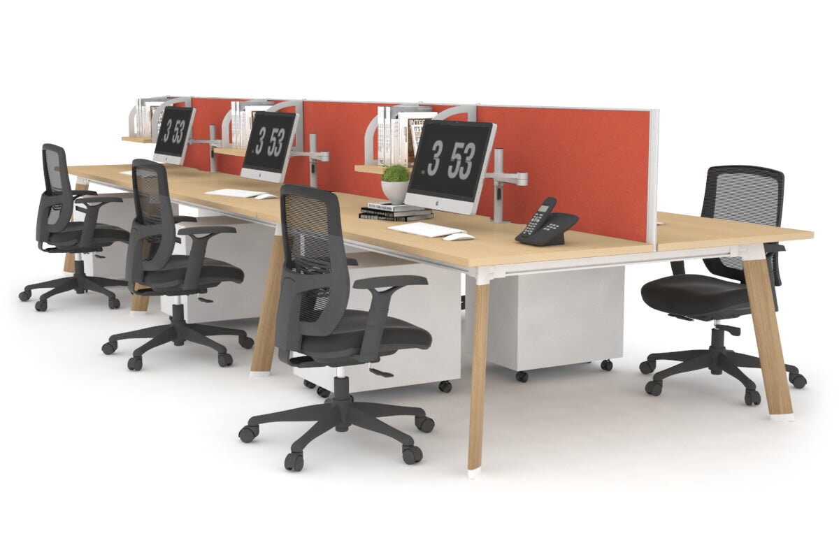 6-Person Workstation with Wood Imprint Frame - 1200L x 800W Office Desk with Cable Management Scallop | Ideal for Collaborative Workspaces & Open Office Environments