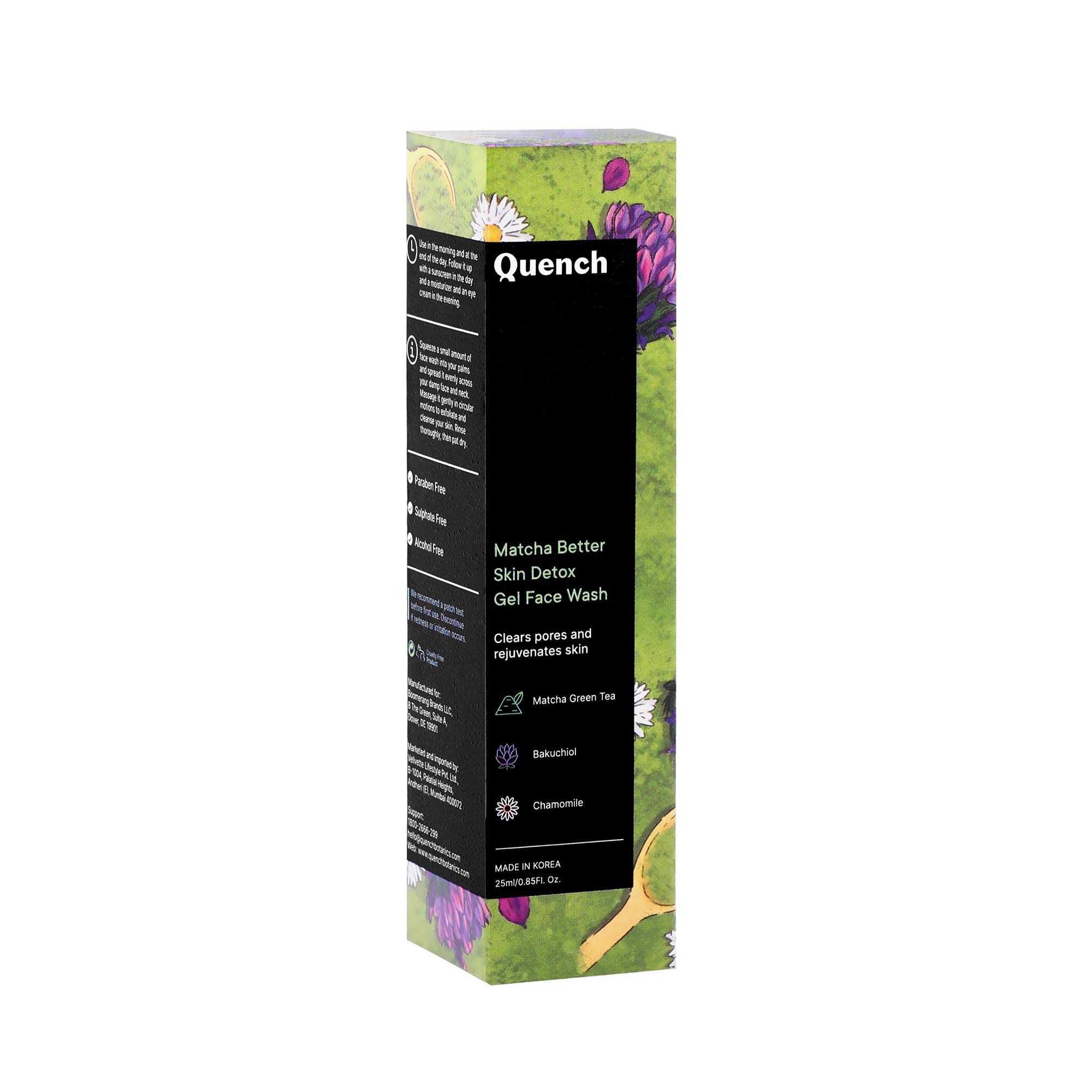 QUENCH BOTANICS Korean Matcha Green Tea Face Wash - Skin Detox Gel Cleanser with Antioxidants for Oily & Acne-Prone Skin | Reduces Breakouts & Pores | Made in Korea (25ml) | Perfect for Morning & Night Skincare Routine