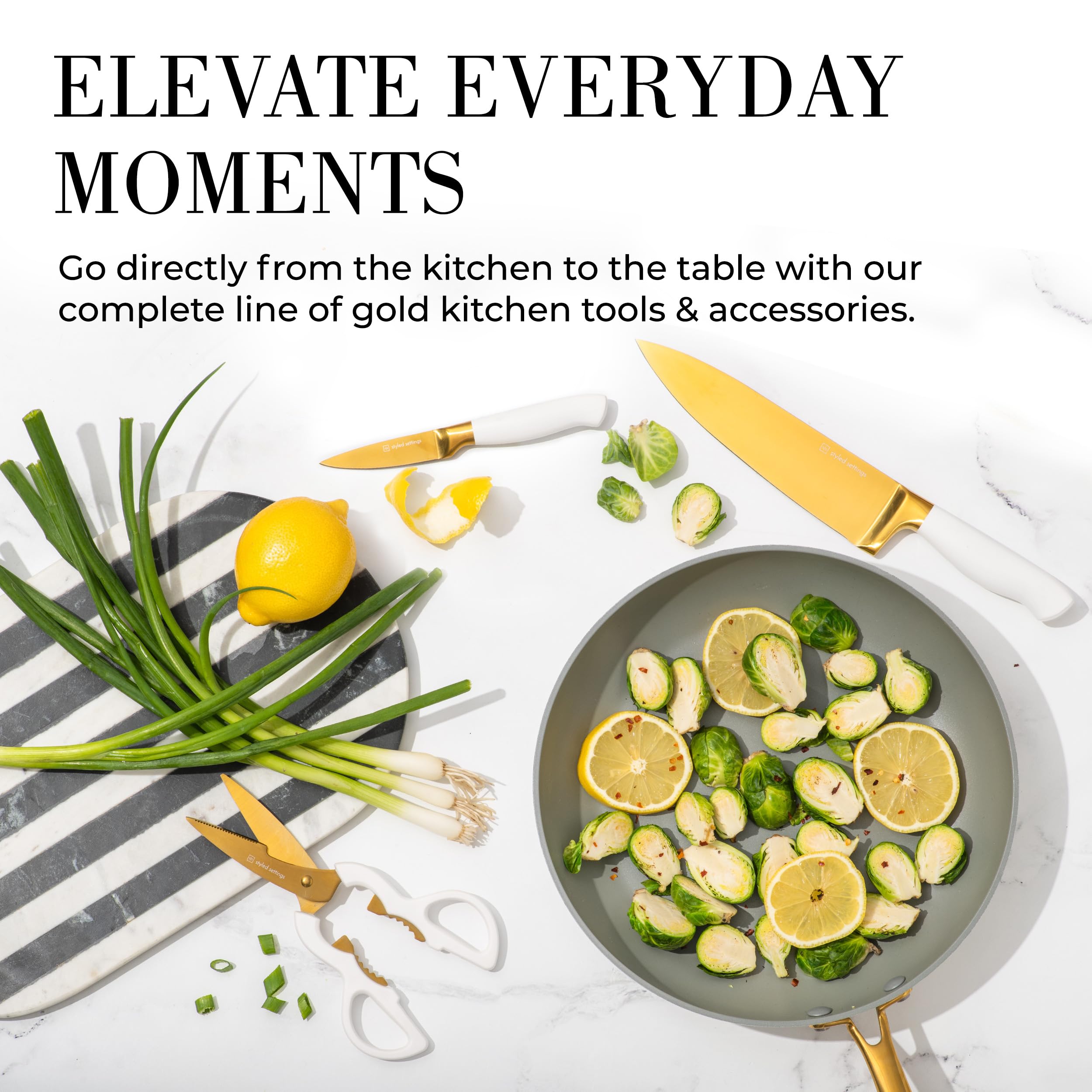 Premium 14-Piece Titanium Coated Gold Kitchen Knife Set with Self-Sharpening Block - Luxury Stainless Steel Knives with White Storage Block - Perfect for Home Chefs, Wedding Gifts & Kitchen Decor