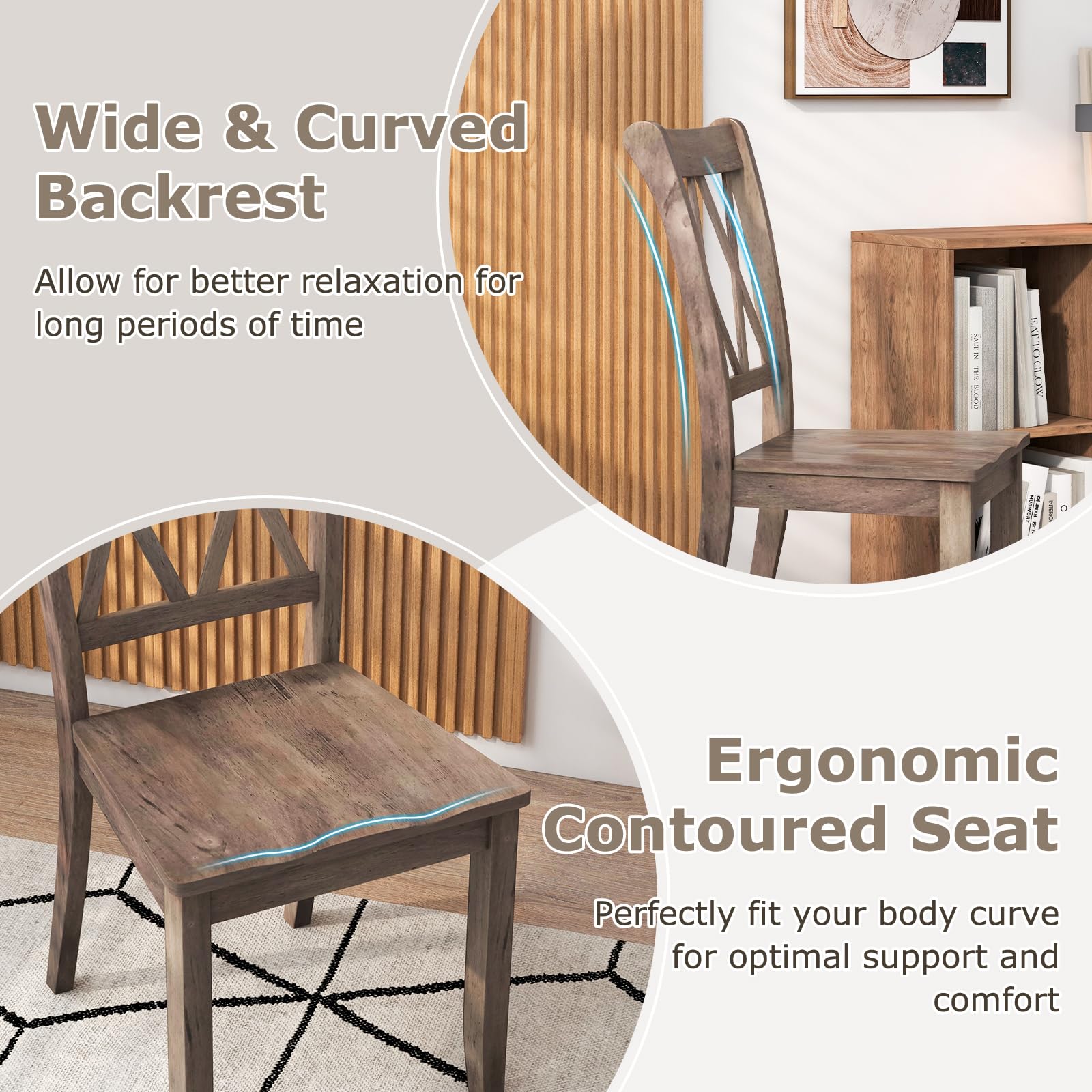 Giantex Set of 4 Solid Rubber Wood Dining Chairs - Ergonomic Armless Side Chairs for Kitchen, Dining Room & Home - Comfortable Brown Wooden Seating for Family Meals & Entertaining Guests