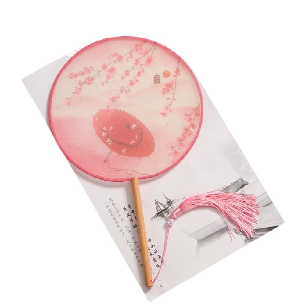 Chinese Style Silk Fan - 21cm Ancient Handmade Round Fan with Tassels for Women | Traditional Dance, Hanfu Costume, Summer Cooling Accessory | Perfect for Cultural Performances, Weddings & Home Decor