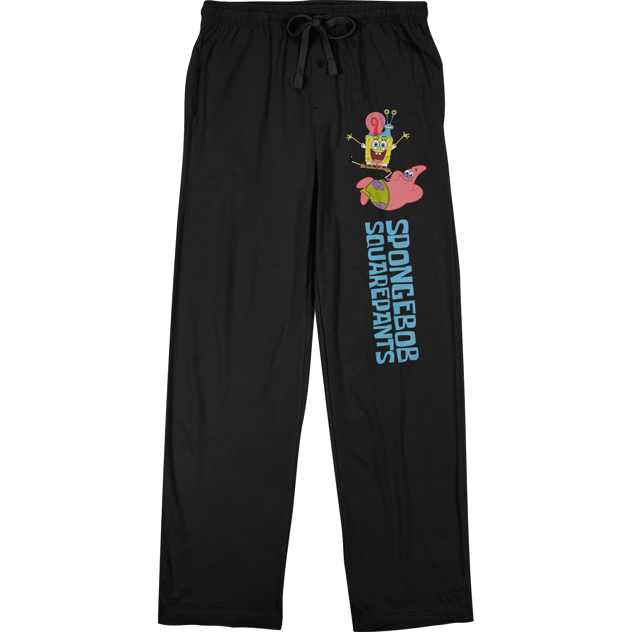 Spongebob Squarepants Patrick & Gary Stacked Logo Men's Black Sleep Pajama Pants - Soft Lounge Pants for Cartoon Fans & Comfortable Nightwear