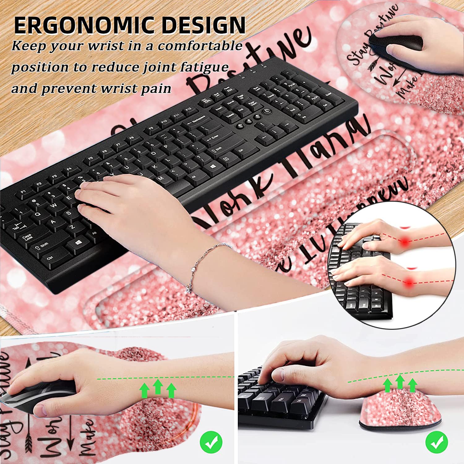 LATEEFAH Ergonomic Mouse Pad with Wrist Rest - Extra Large Gaming Desk Mat & Keyboard Pad Set (4-in-1) for Comfortable Home Office & PC Gaming Setup | Perfect for Work, Typing & Long Gaming Sessions
