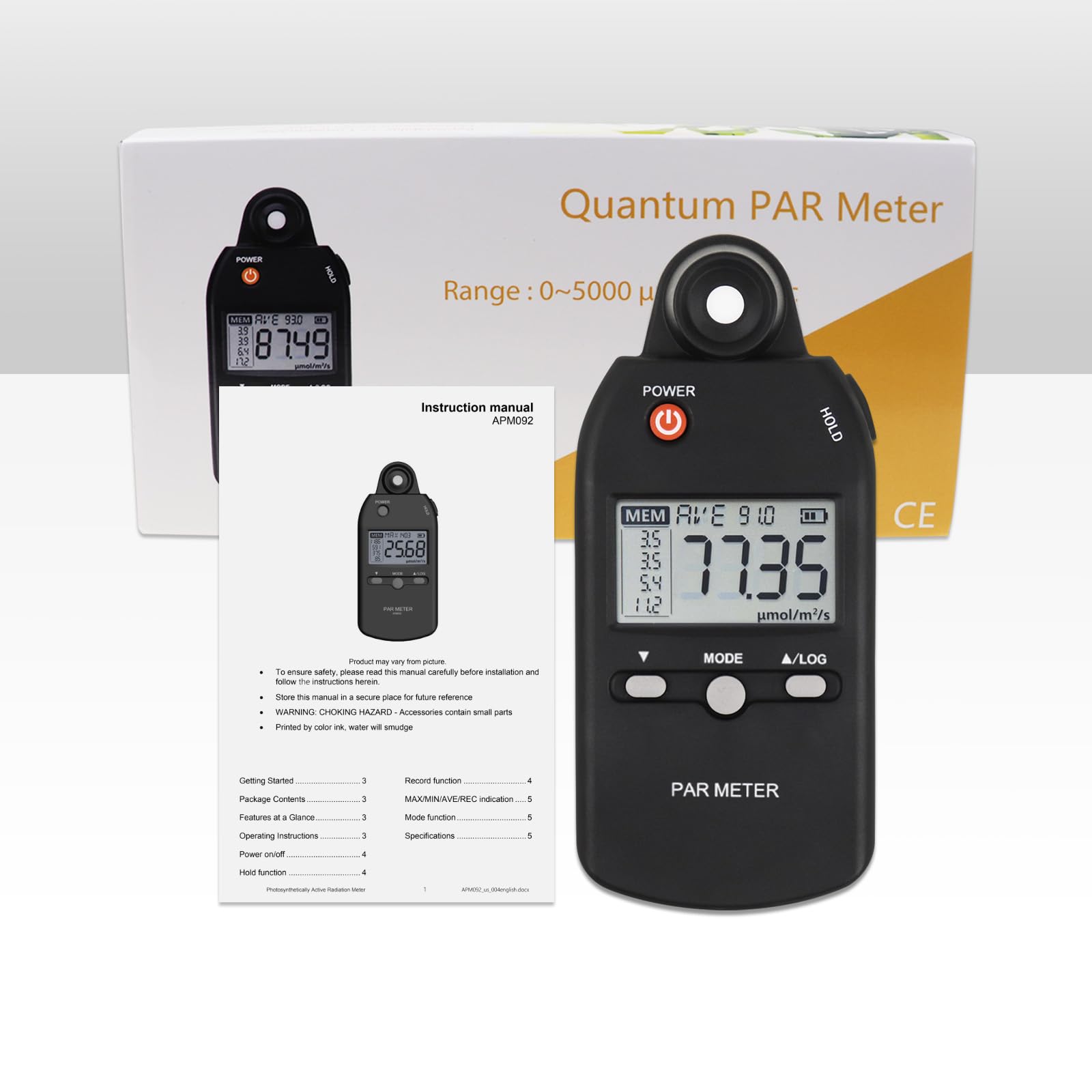 High Precision PAR Meter for LED Grow Lights - Quantum Sensor PPFD Tester (400-700nm) with Lux Measurement | Ideal for Measuring Plant Photosynthetic Activity in Indoor Gardens & Hydroponic Systems