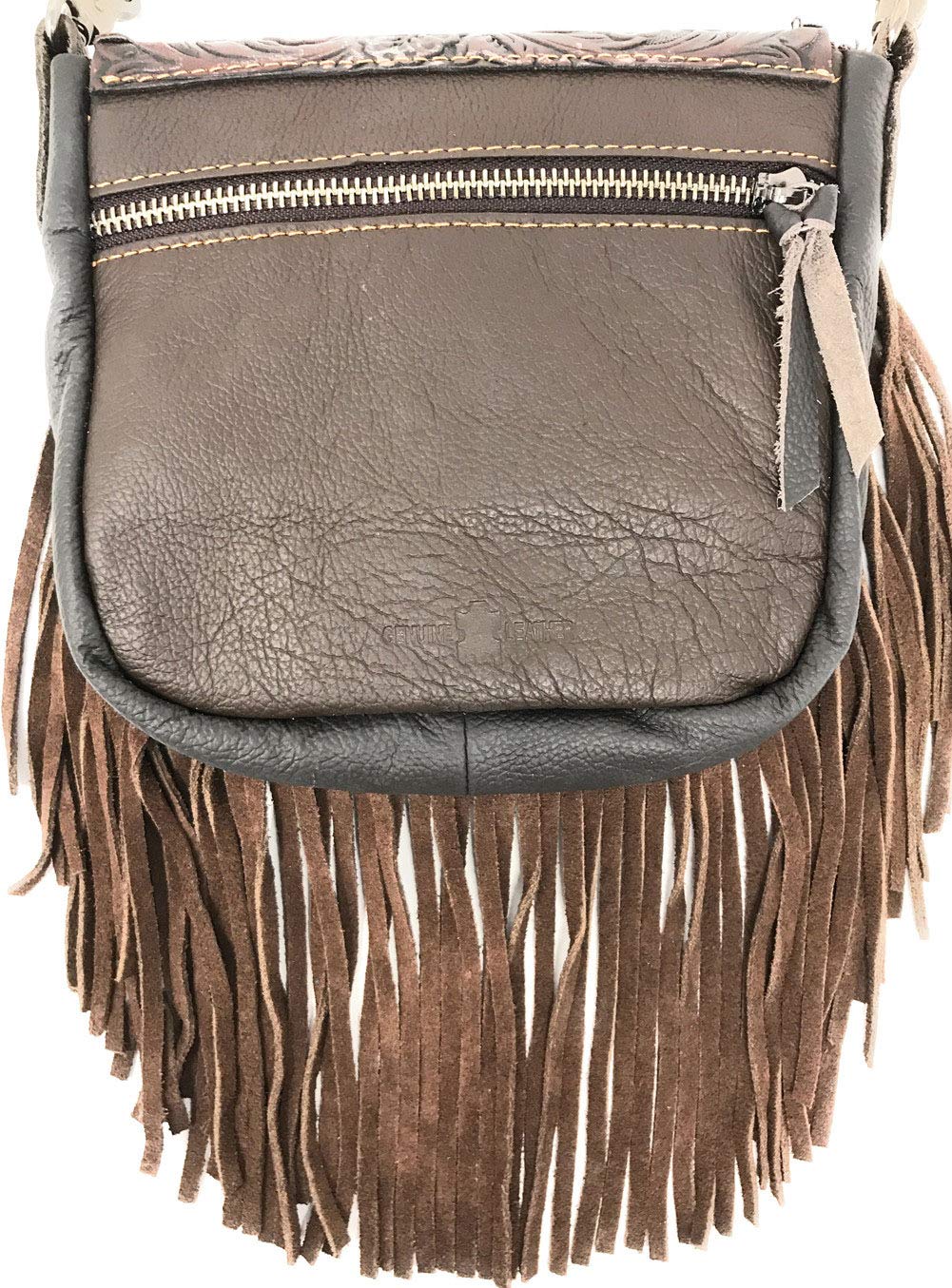 Genuine Leather Floral Tooled Fringe Crossbody Bag for Women - Western Style Handbag in 3 Colors | Perfect for Casual Outings, Music Festivals & Boho Fashion