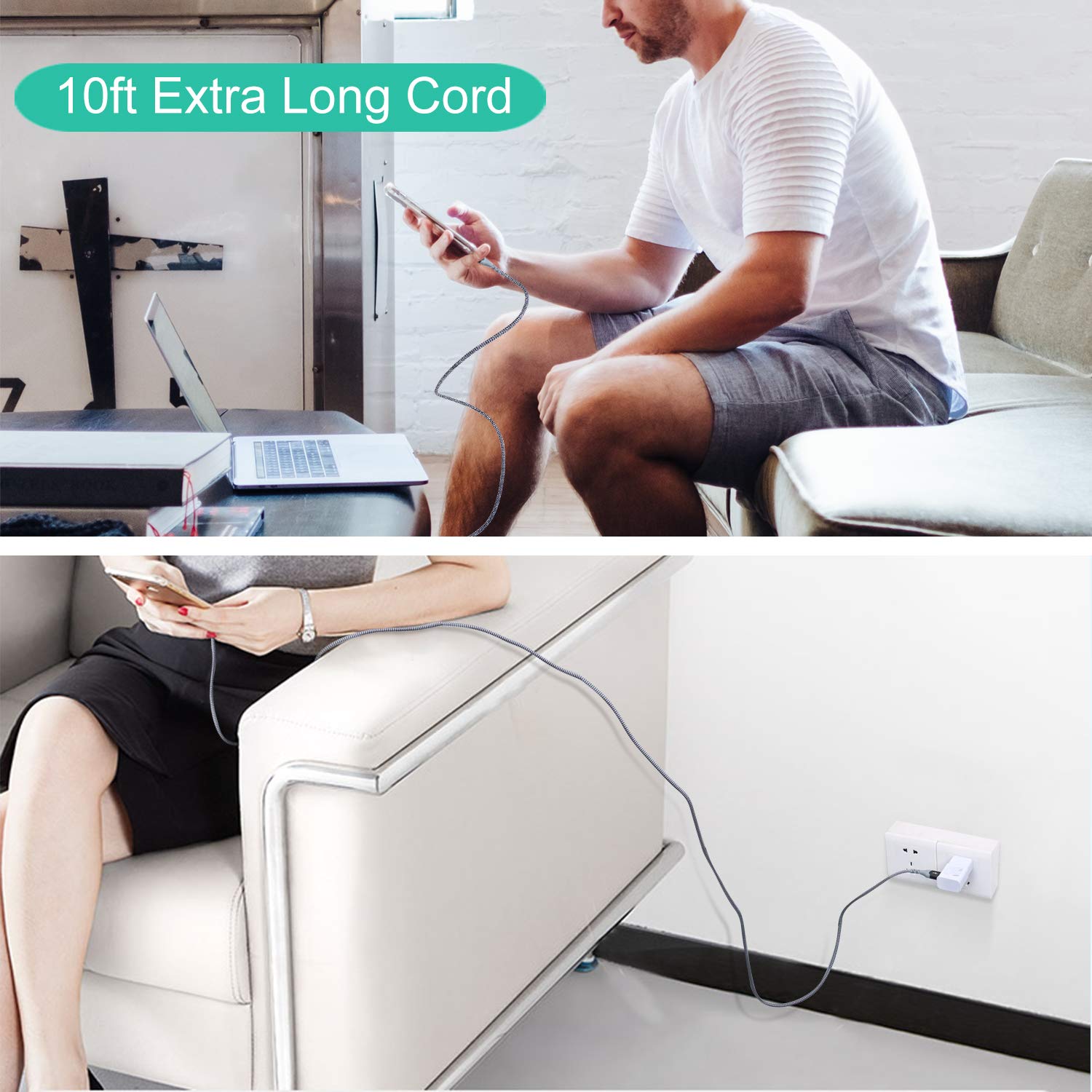 Fast Charging Wall Charger Kit with 10ft USB Type C Cable - Compatible with Samsung Galaxy S25 S24 S23 Ultra A15 A03s S21 S20 S10 S9 & Android Phones (2-Pack, White) | Perfect for Home, Office & Travel Charging