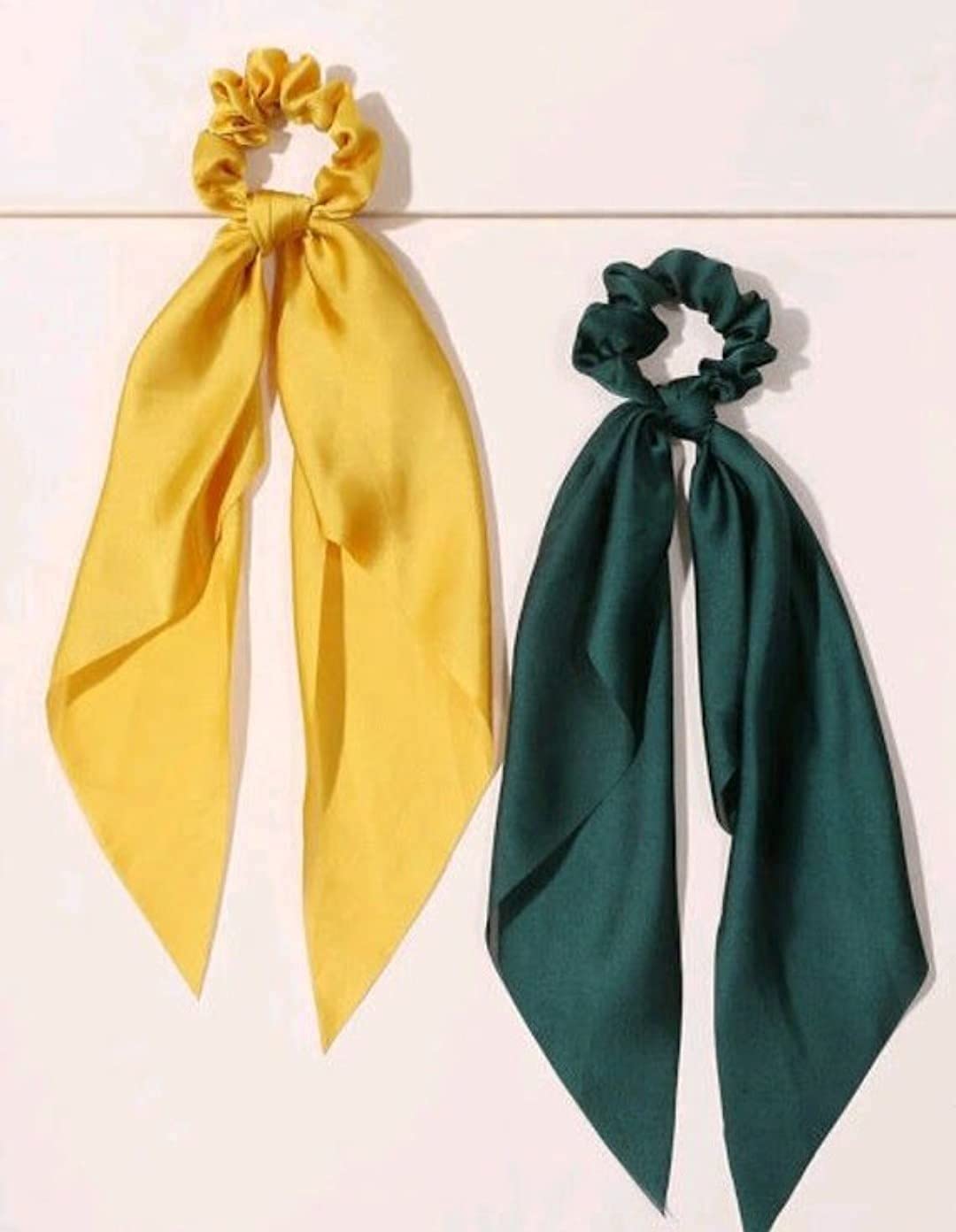 VSAKSH Satin Hair Scarf & Scrunchies Set - 2 Pack Elastic Hair Ties for Women, Ponytail Holders, Soft Hair Accessories (Random Colors) - Perfect for Workouts, Yoga, Sleep & Everyday Styling