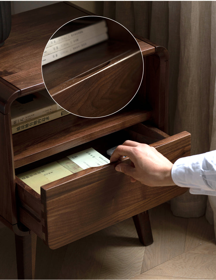 Premium Black Walnut & Ash Solid Wood Modern Nightstand - Stylish Bedside Table for Bedroom, Living Room, or Office