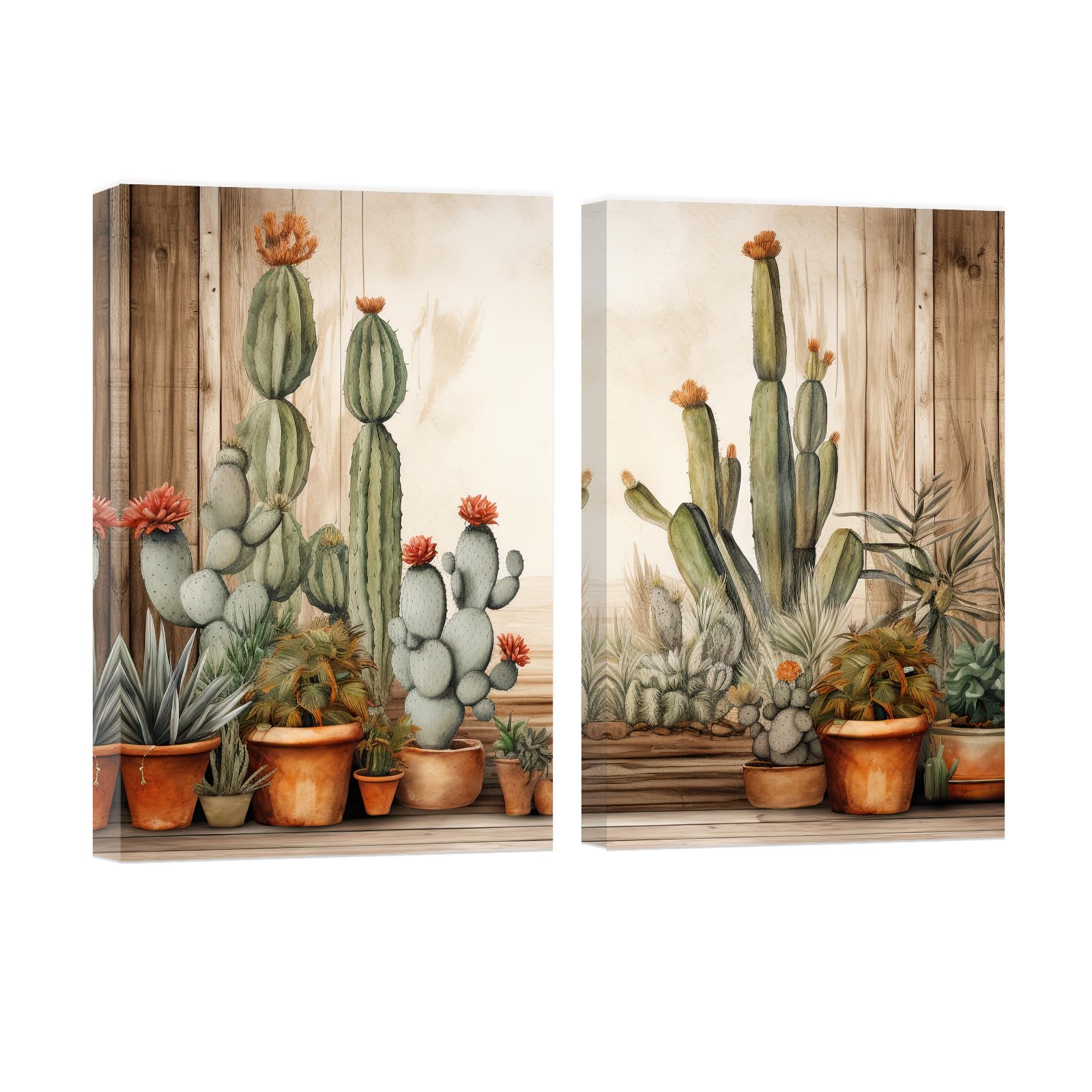DOARTDO 2-Piece Cactus Canvas Wall Art - Desert Green Plant Succulent Painting, Boho Mexican Bathroom Decor (24x36 Inch x2, Cactus-3) | Perfect for Living Room, Bedroom, Office & Southwestern Home Decor