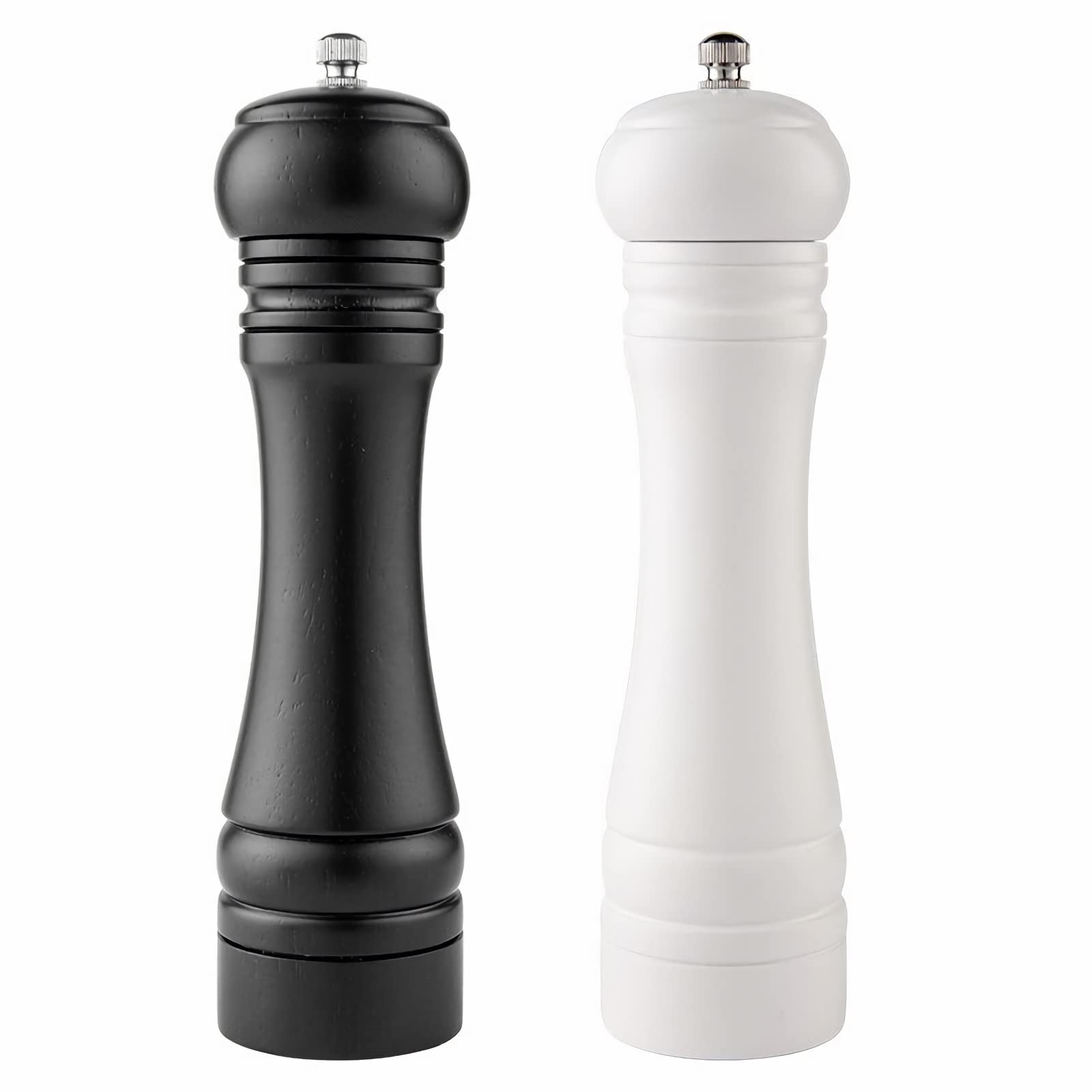 QRQ 8 Inch Manual Wooden Salt and Pepper Grinder Set - 2pcs, Adjustable Coarseness, Portable Spice Mill for Kitchen, Dining Table, BBQ, Camping & Travel