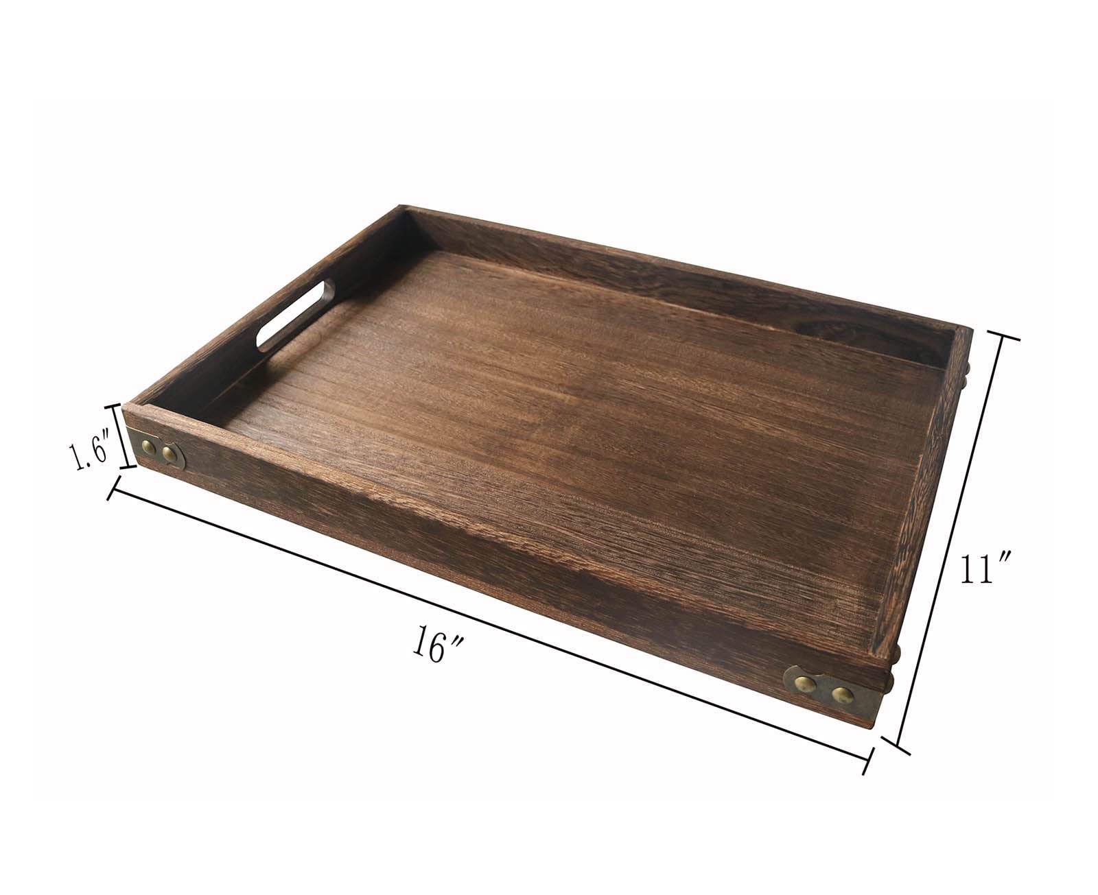 16 Inch Rustic Wood Serving Tray with Handles - Durable & Lightweight Paulownia Wood Nesting Tray for Breakfast in Bed, Coffee Table Decor, or Entertaining Guests