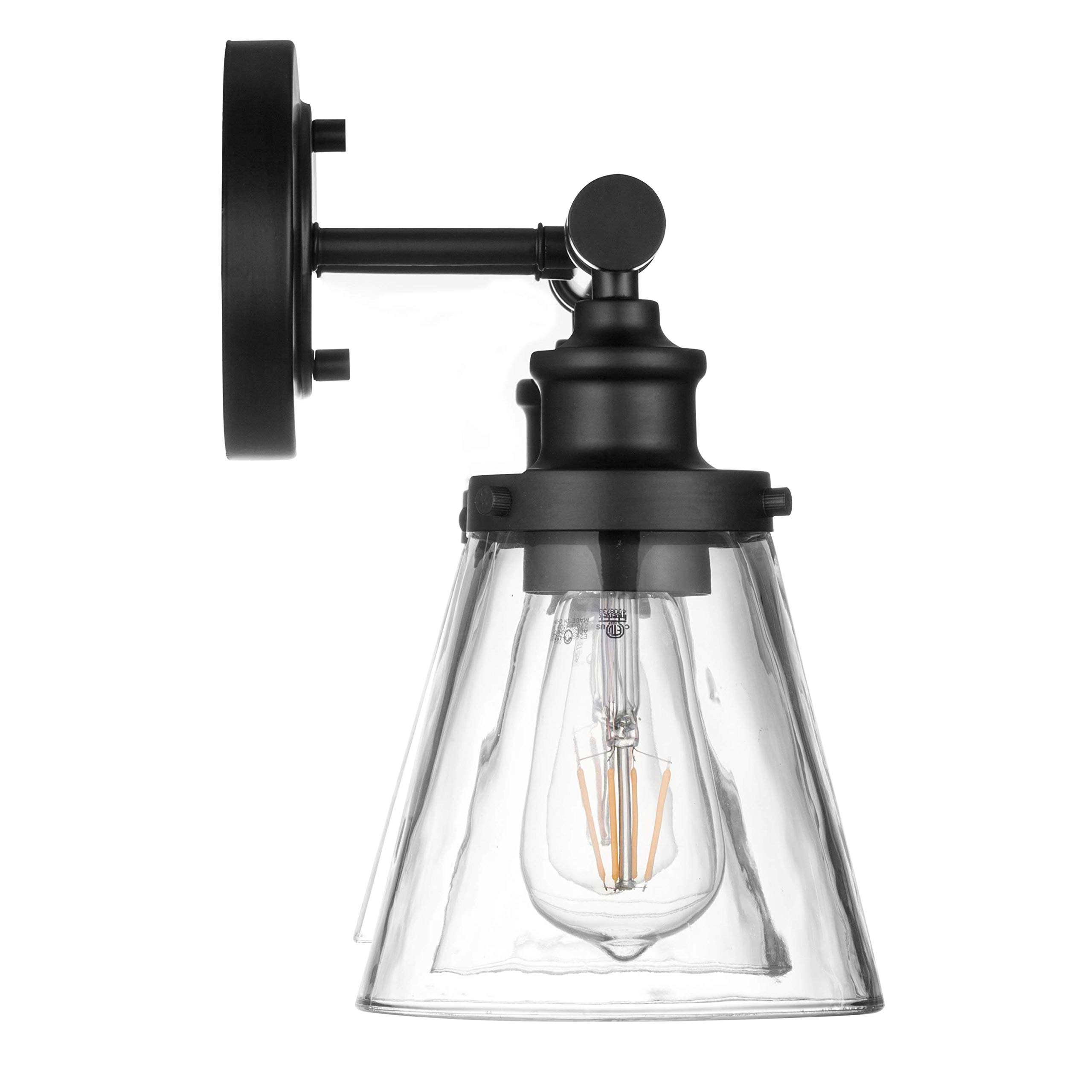 Prominence Home Helenah 2-Light Matte Black Bathroom Vanity Light Fixture with Clear Glass Shades - 51561-01 | Modern Lighting for Bathroom, Powder Room & Dressing Area