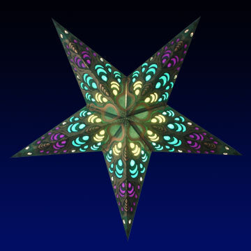 24K Gold Green Peacock Paper Star Lanterns - Elegant Hanging Decor for Weddings, Parties & Home Celebration - Perfect for Indoor/Outdoor Festive Events & Holiday Decorations