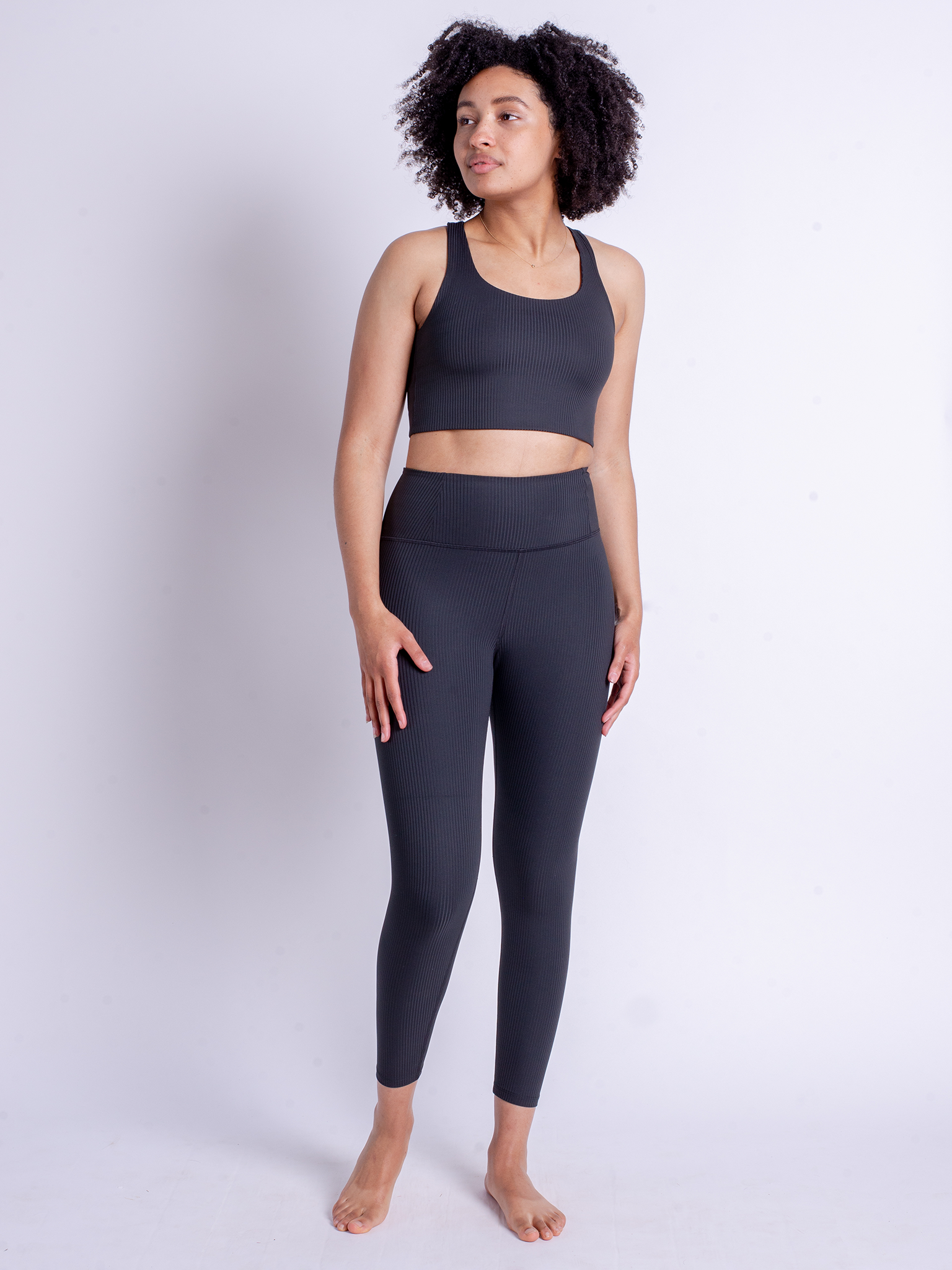 Girlfriend Collective High Waist Compressive Rib 7/8 Leggings for Women - Black | Yoga, Running & Gym Workout Activewear