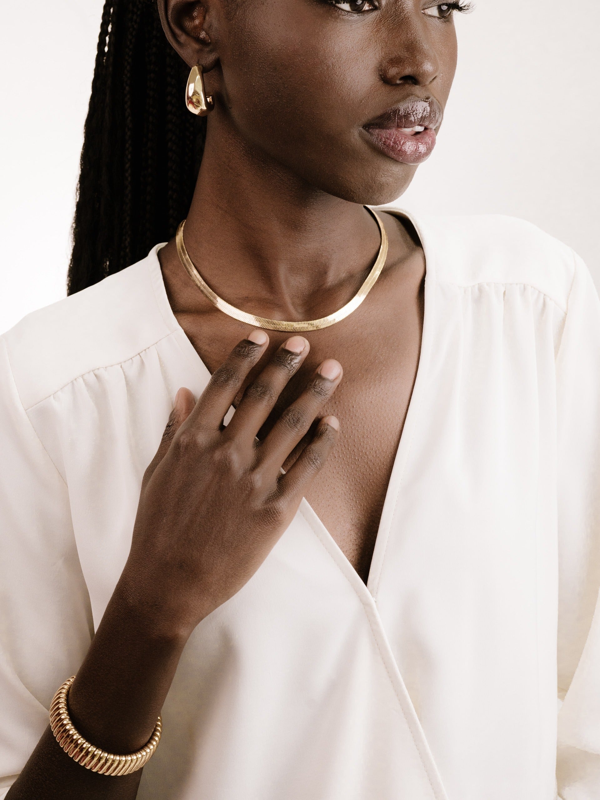 Brooklyn Flat Herringbone Chain Necklace - 14K Gold Plated Stainless Steel Women's Jewelry | Perfect for Everyday Wear, Date Nights & Special Occasions