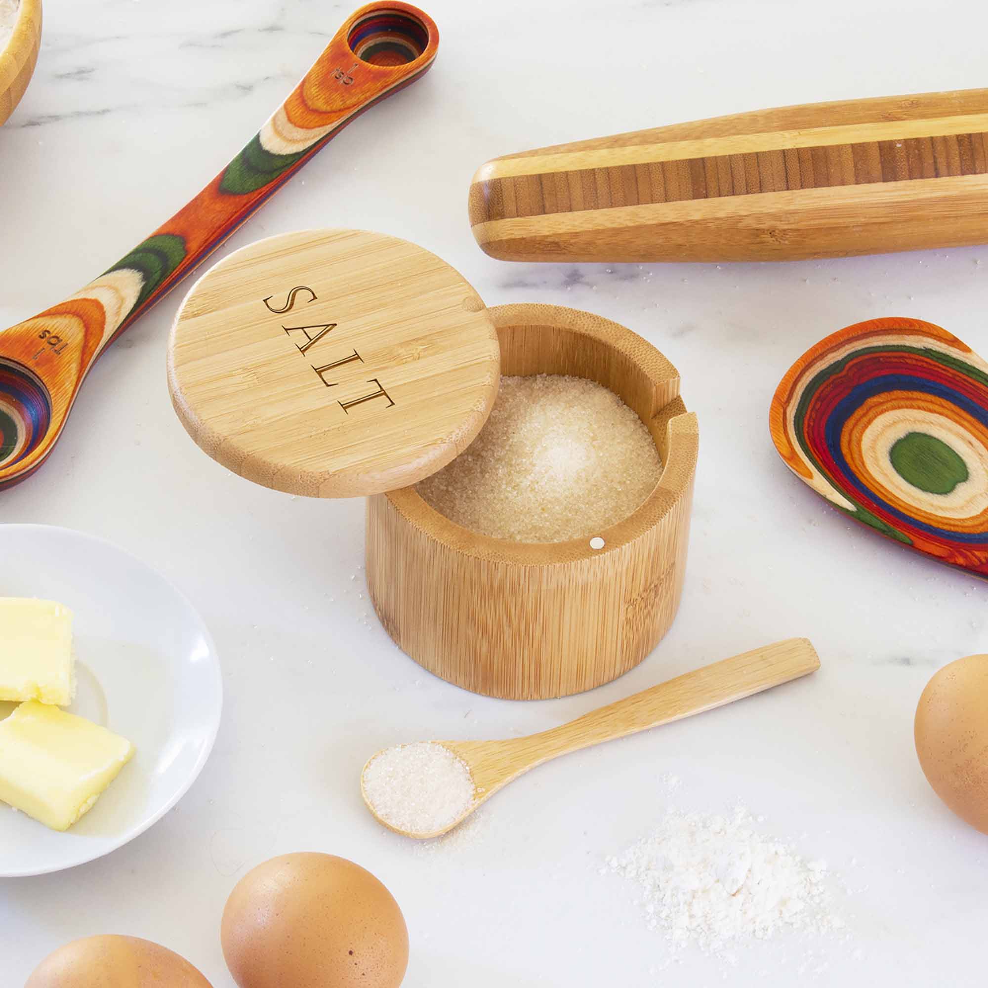 Handcrafted Salt Engraved Little Dipper Salt Cellar with Wooden Spoon - Perfect for Gourmet Cooking, Table Setting & Unique Kitchen Gifts