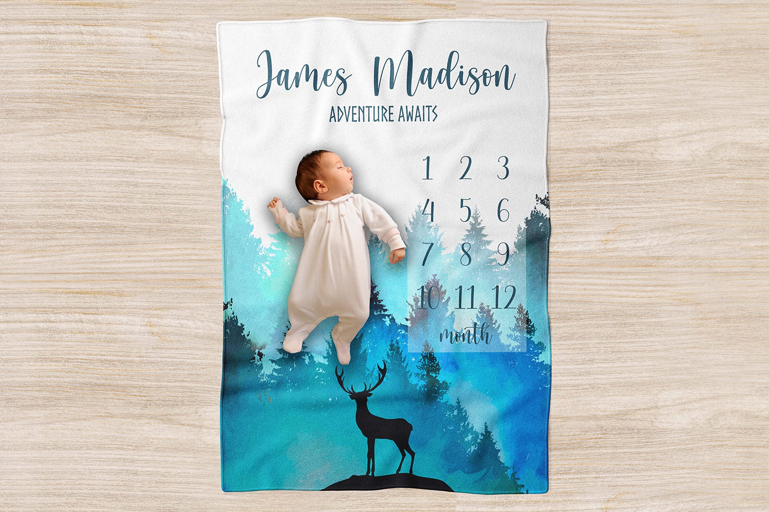 Custom Woodland Milestone Blanket - Personalized Baby Growth Tracker for Newborn Gifts
