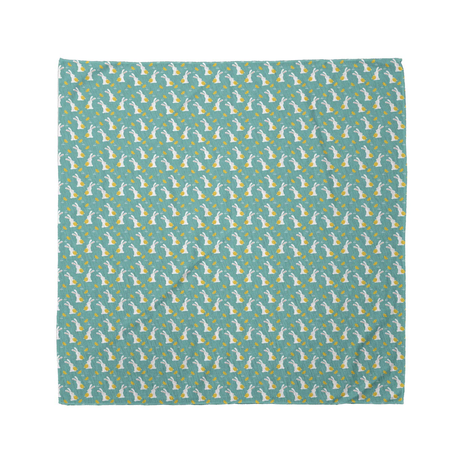 Lunarable Bandana Scarf - Easter Bunny Rabbits & Eggs Print - Dark Seafoam Earth Yellow - Stylish Fashion Accessory for Women, Men, Outdoor Activities & Festivals