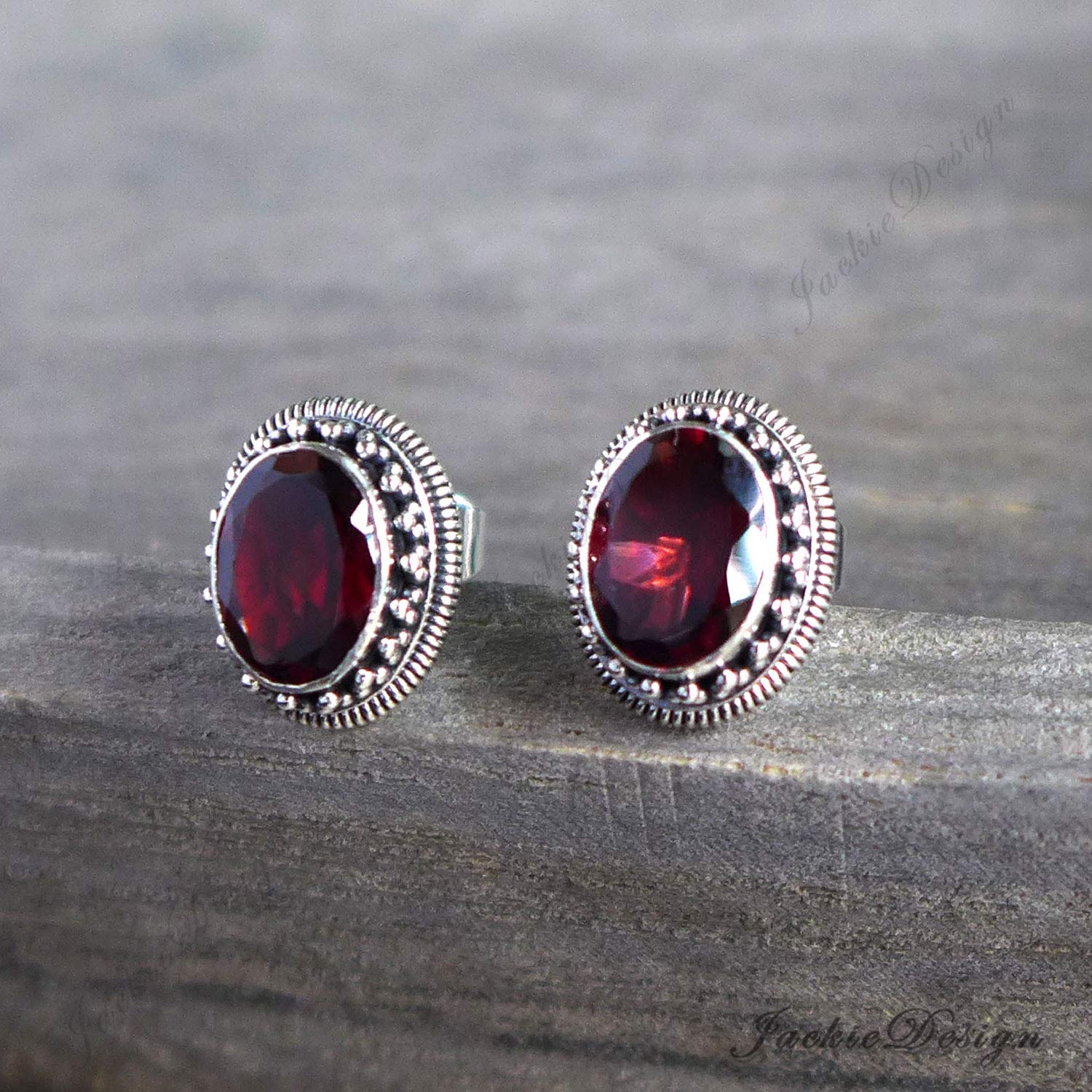 11mm Dark Garnet Stud Earrings for Women - Sterling Silver Post Earrings - Hypoallergenic Jewelry Gift for Birthday, Anniversary & Valentine's Day - Perfect for Everyday Wear & Special Occasions