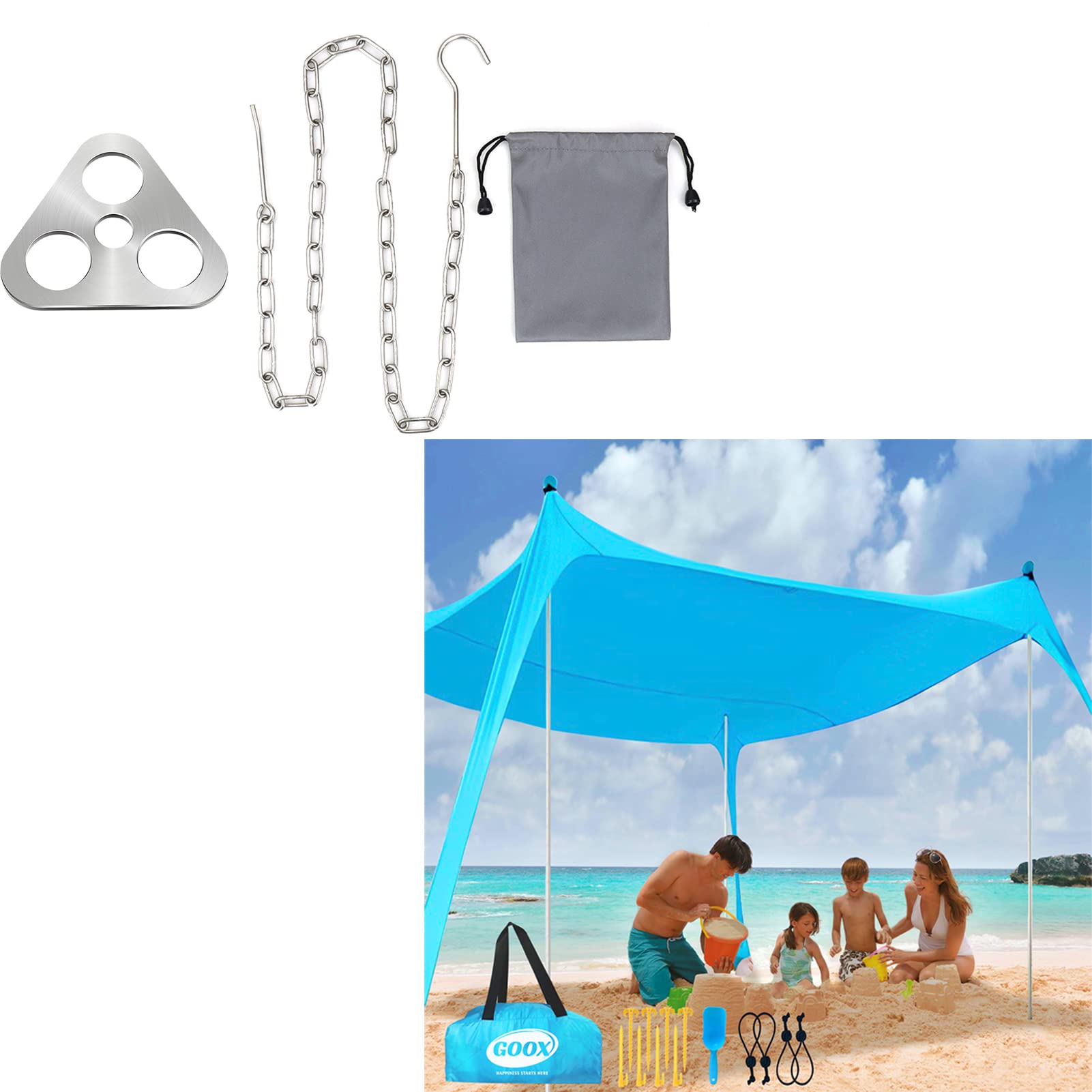 GOOX Portable Camping Tripod Board & Beach Tent Shade Canopy Set - Lightweight Outdoor Gear for Picnics, Backpacking & Beach Vacations