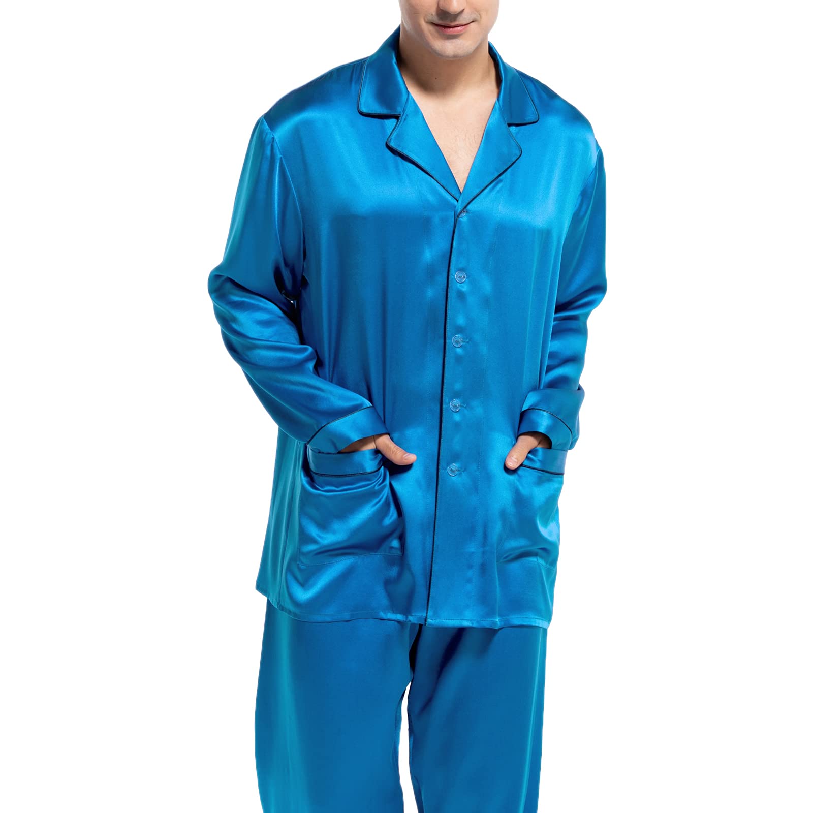Luxury Men's Silk Pajamas Set - 100% Pure Silk Long Sleeve Button Down Sleepwear for Men - Soft & Comfortable 2-Piece Pajama Set for Lounge, Sleep & Relaxation at Home