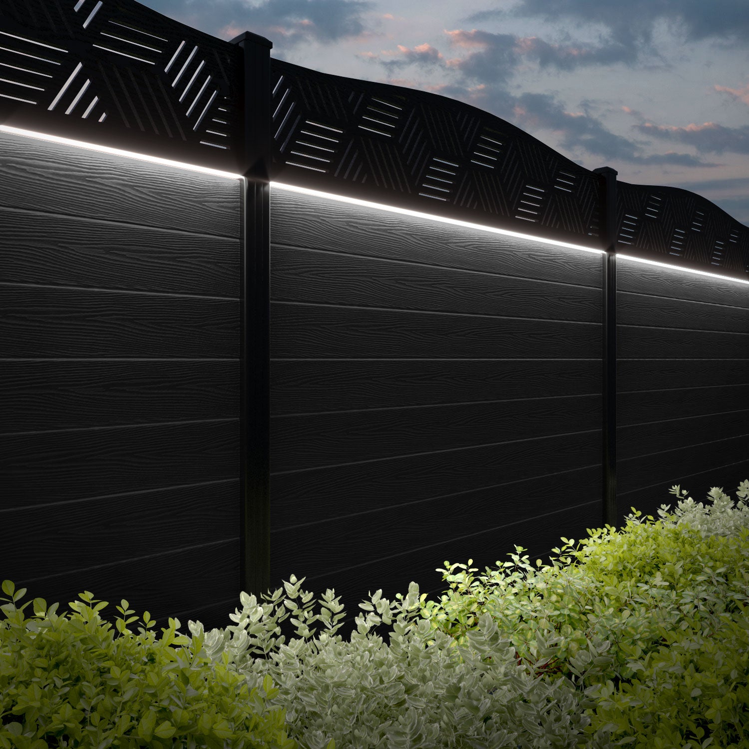 Classic Black Cubed Curved Top Composite Fence Panel - Durable Outdoor Privacy Fence for Backyard, Garden, and Pool Area Decoration