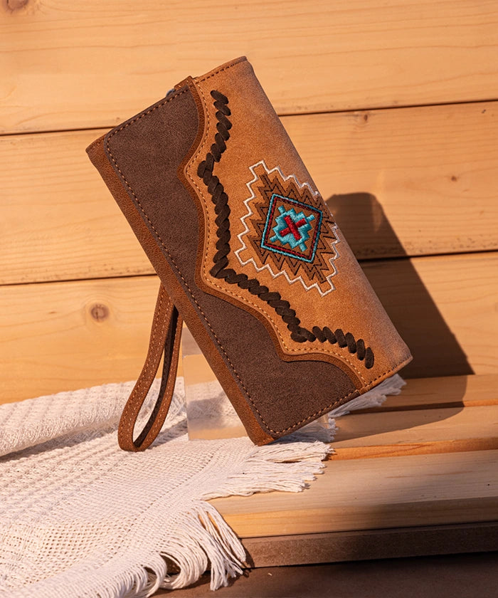 Montana West Aztec Embroidered Wallet for Women - Stylish Leather Card Holder with Tribal Design - Perfect for Everyday Use, Travel & Gift Giving