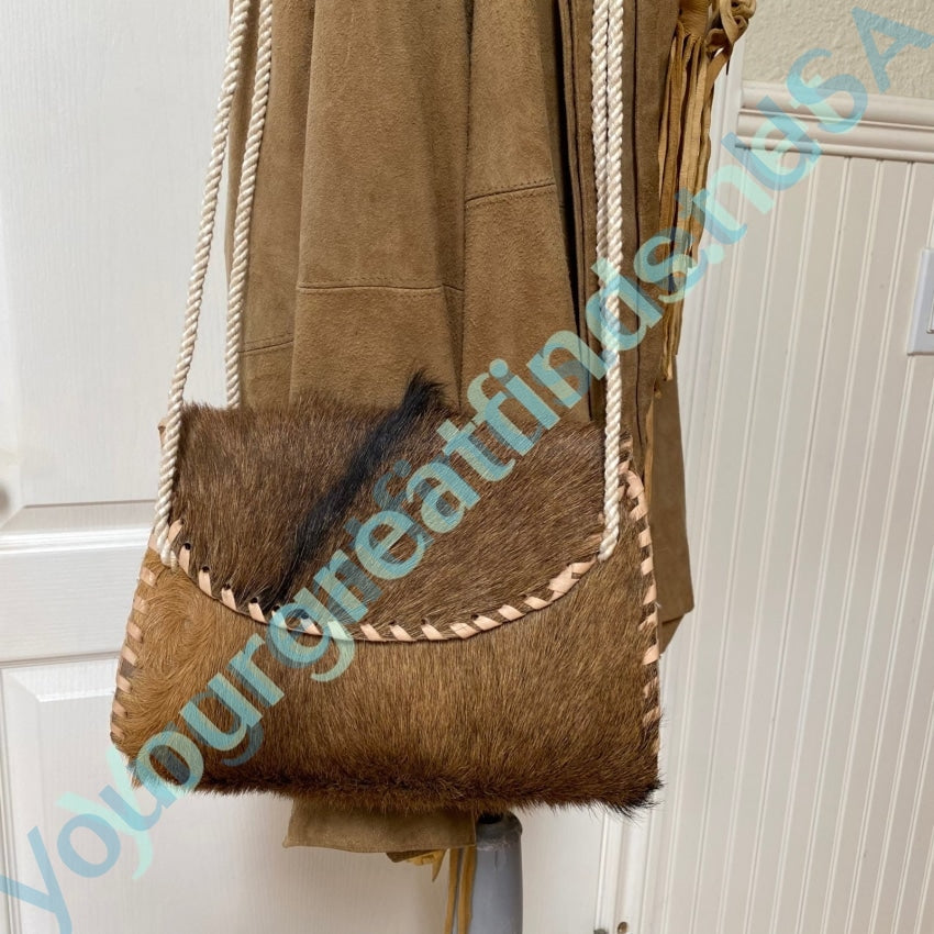 Vintage Leather Shoulder Bag with Hair-On-Hide Accents - Stylish Crossbody Purse for Women | Perfect for Casual Outings, Travel & Everyday Use