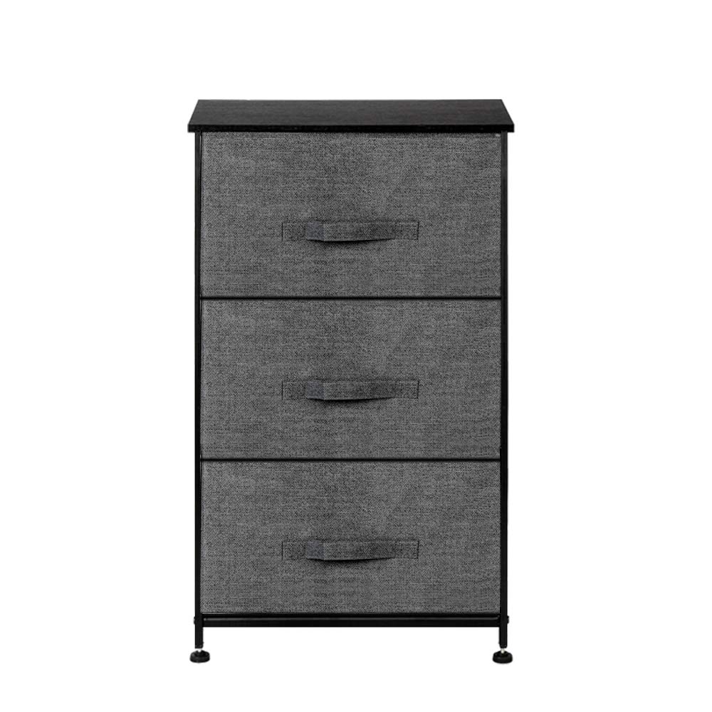 3-Tier Fabric Drawer Dresser with Metal Frame & Wooden Top - for Closet, Nursery & Dorm Storage (Grey)