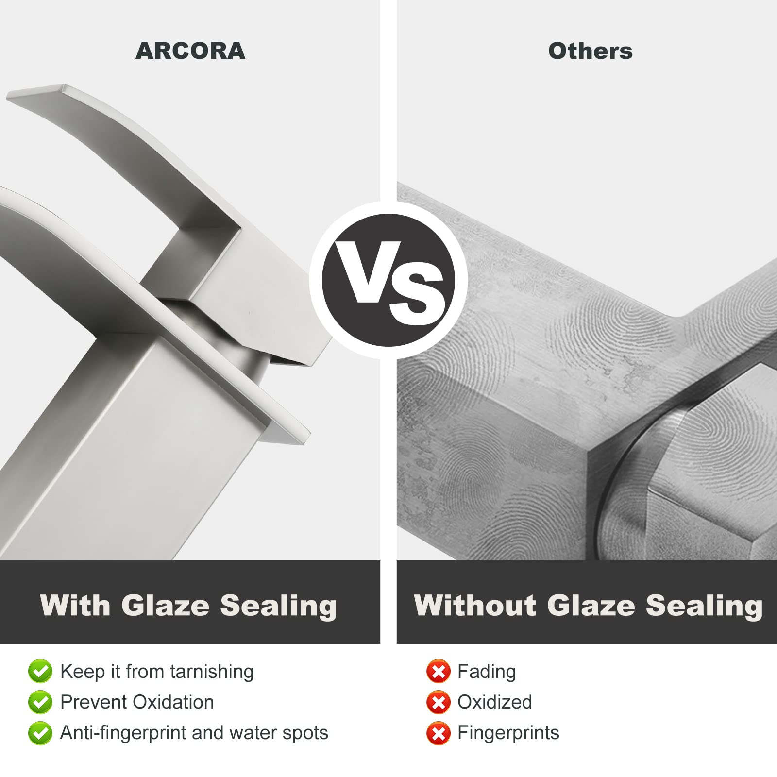 ARCORA Brushed Nickel Waterfall Bathroom Faucet - Single Hole Sink Mixer for Modern Bathrooms