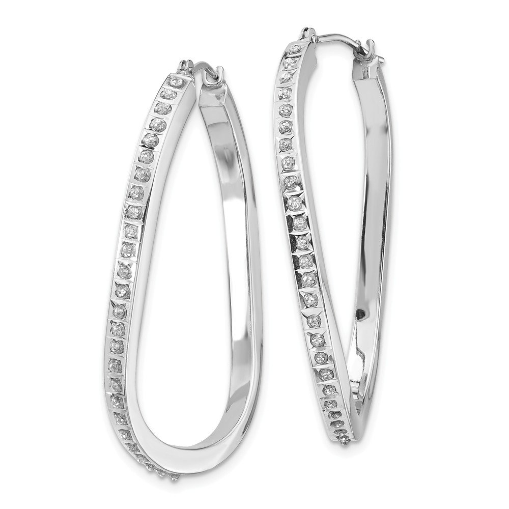14K White Gold Diamond Oval Twist Hinged Hoop Earrings for Women - Elegant Wedding, Party & Everyday Jewelry Gift
