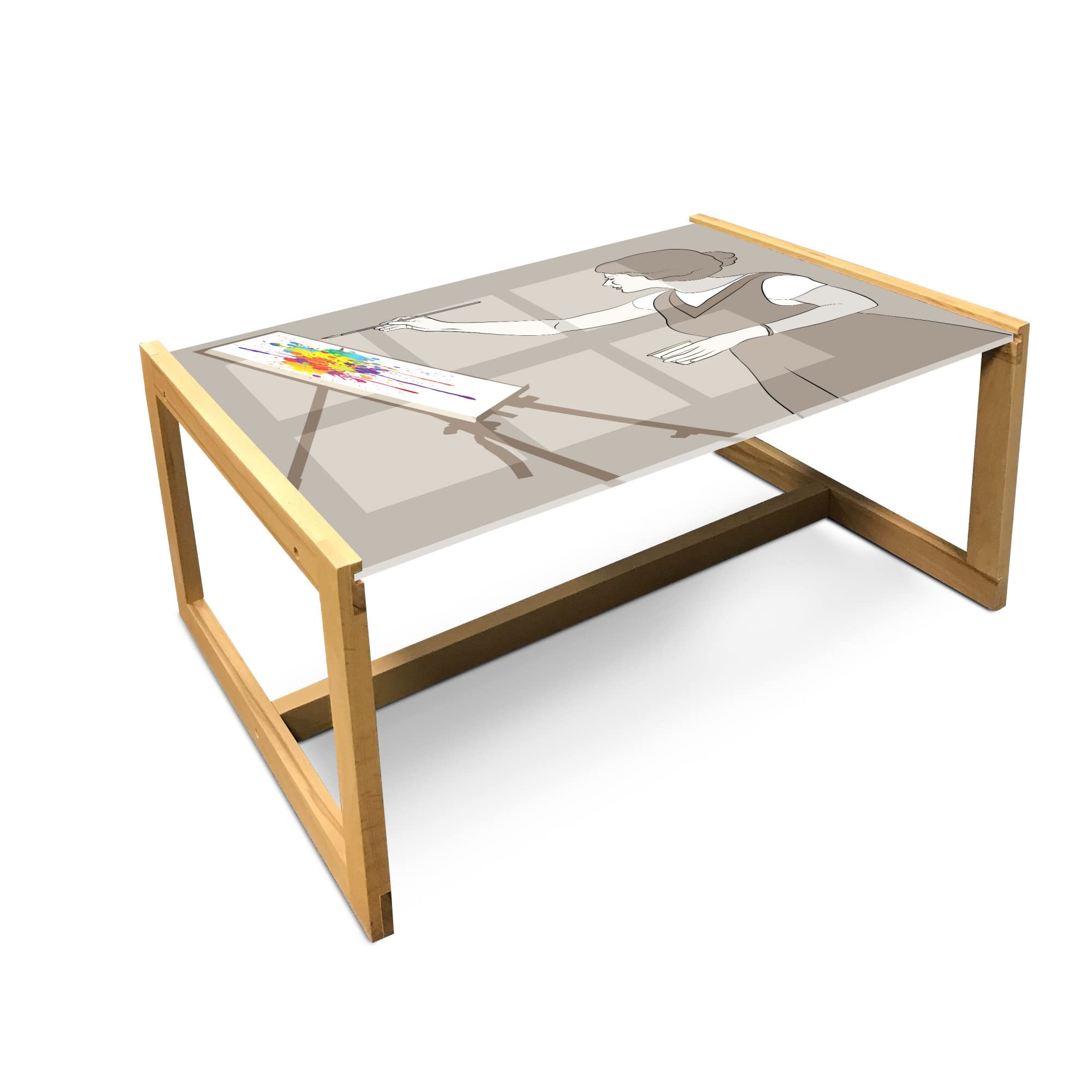 Ambesonne Fine Art Coffee Table - Colorful Paint Splashes Artist Painting Design, Acrylic Glass Top with Wooden Frame, Modern Center Table for Living Room, Office & Dorm Decor, Large Dark Eggshell Multicolor - Perfect for Contemporary Home & Workspace Décor