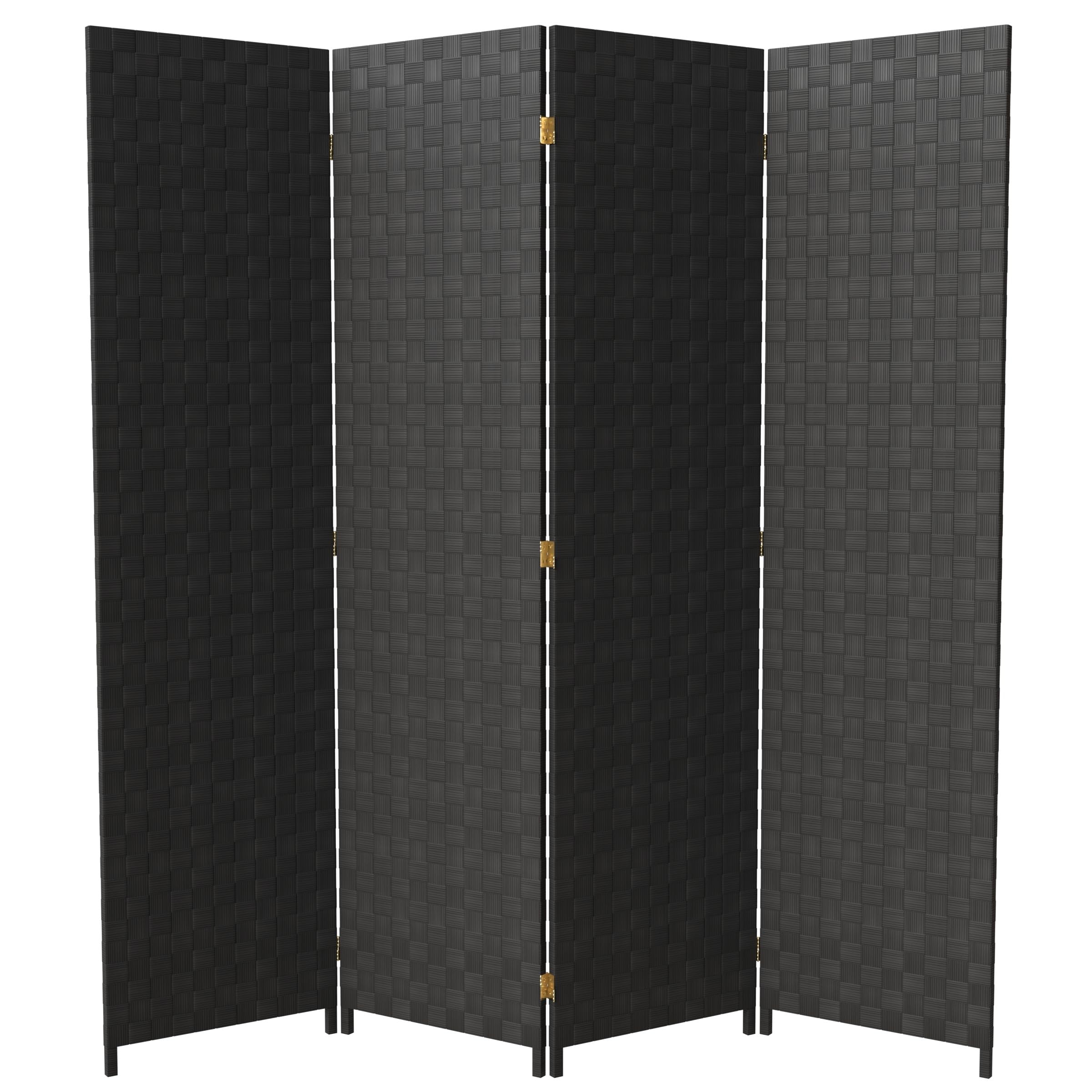 6 ft. Tall Black Woven Fiber Outdoor All-Weather Red Lantern Room Divider - 4 Panel Privacy Screen for Patio, Garden, or Indoor Space Decoration