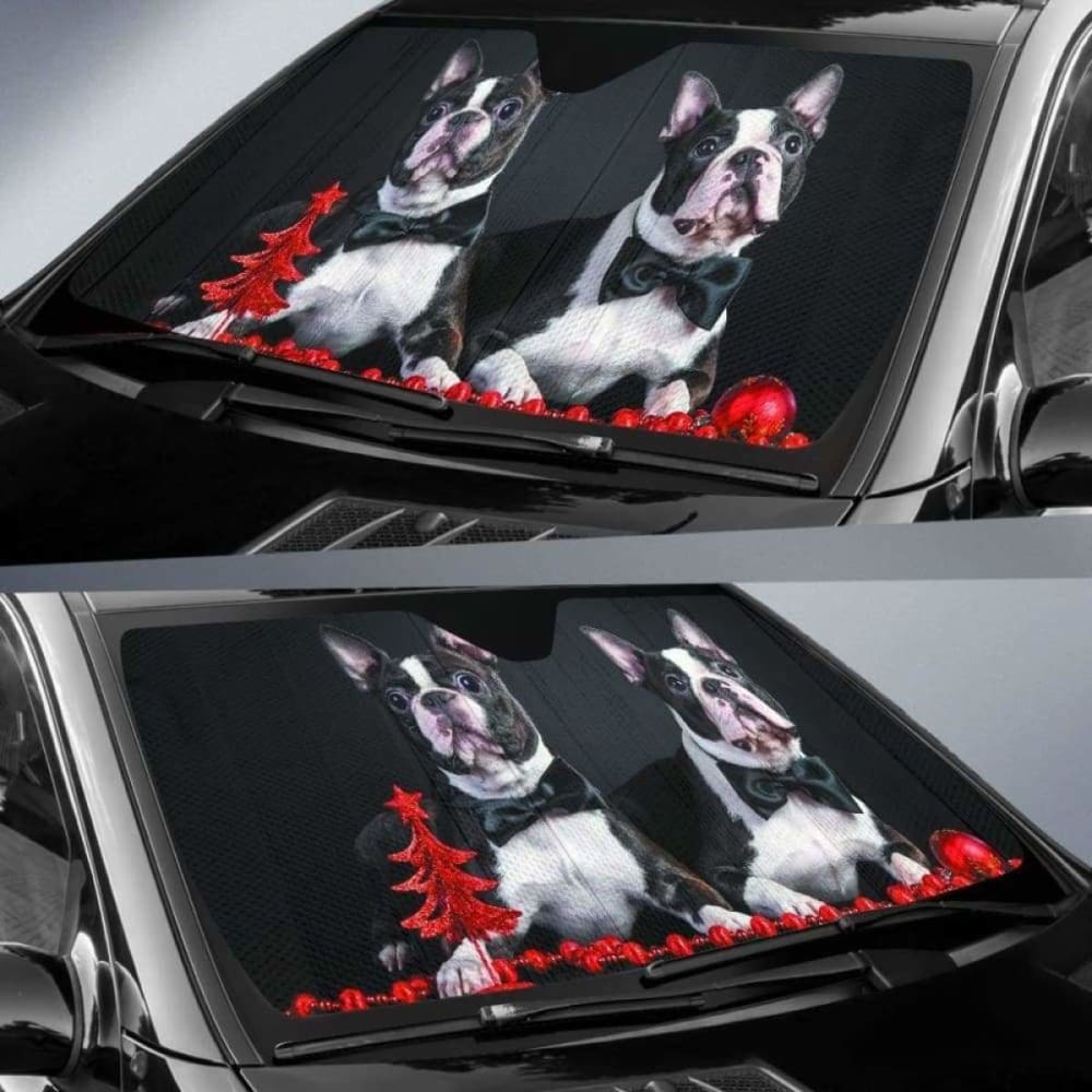 Boston Terrier Christmas Car Sun Shades for Windows 104020 - Perfect for Pet Lovers' Vehicles During Holidays & Road Trips