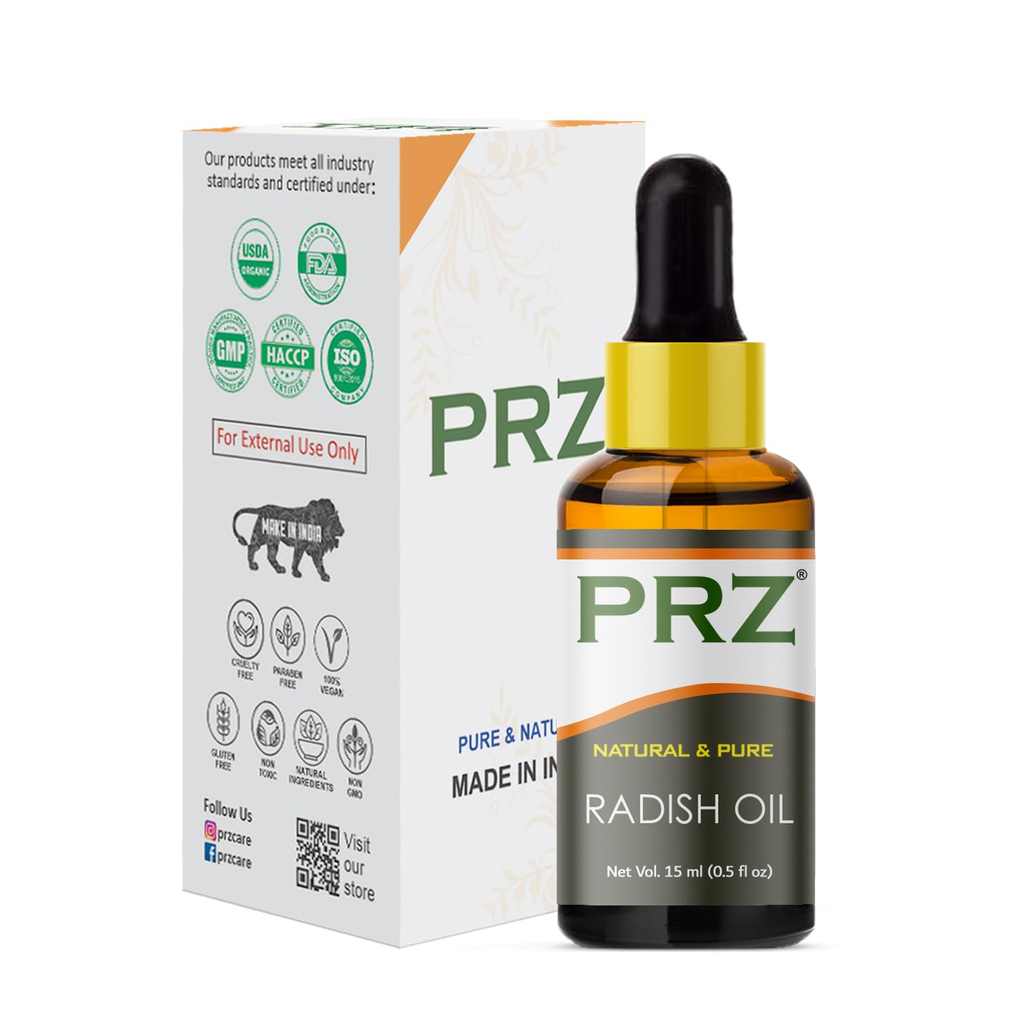PRZ Cold Pressed Radish Seed Carrier Oil 15ML - 100% Pure Natural Therapeutic Grade for Skin & Hair Care - Perfect for Massage, Aromatherapy & DIY Beauty Products