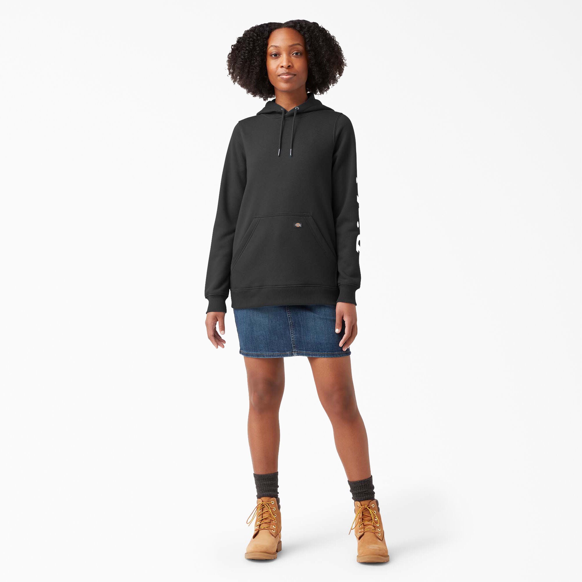 DICKIES Women's Heavyweight Logo Sleeve Hoodie - Warm Fleece-Lined Pullover Sweatshirt for Casual Wear, Work & Outdoor Activities