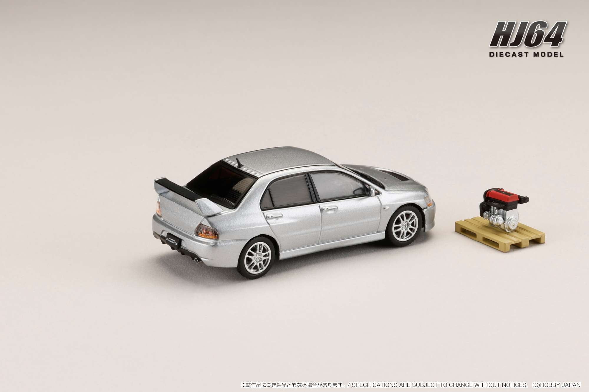 1:64 Mitsubishi Lancer EVO 9 GSR Diecast Model Car with Detailed Engine Display - Cool Silver Metallic - Collectible Japanese Hobby Car for Display & Racing Enthusiasts
