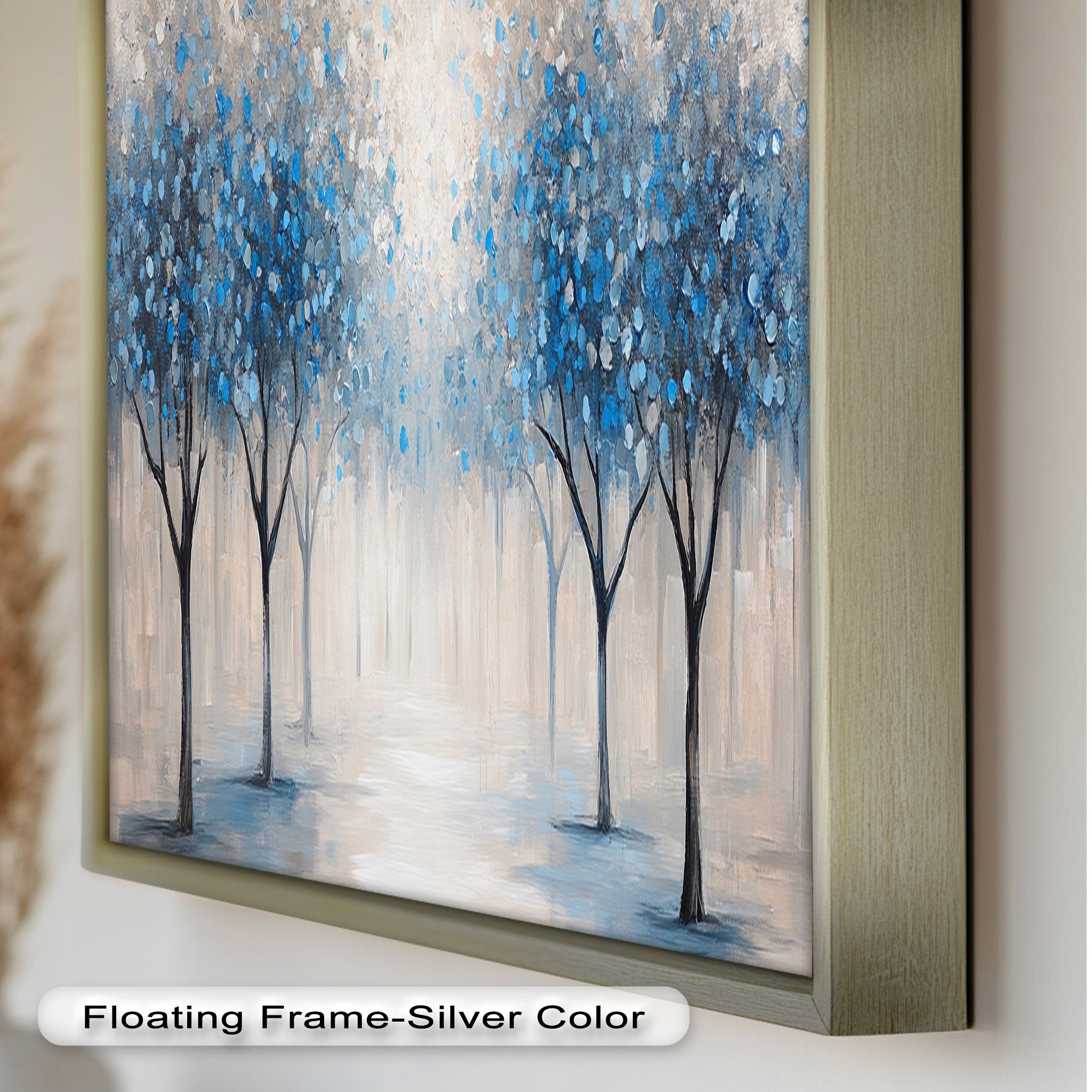 Blue Blossom Trees Wall Art - Floral Oil Painting Canvas Print for Living Room, Bedroom & Office Decor | Nature Inspired Home Decor