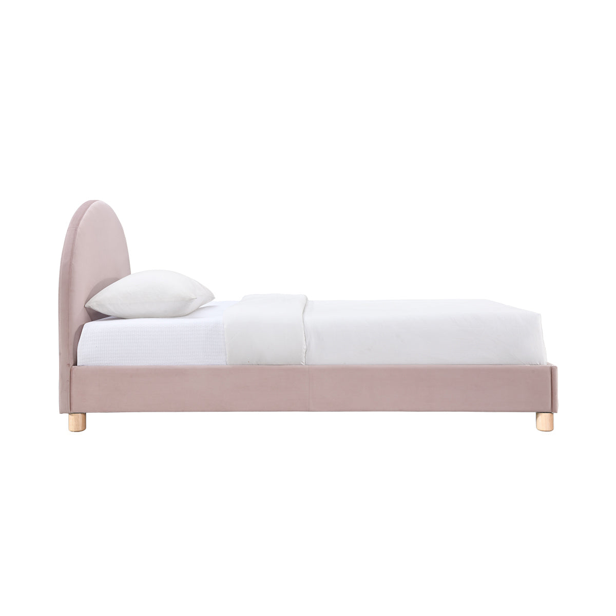 Archie Velvet King Single Bed Frame - Blush Pink Upholstered Platform Bed with Wooden Slats, Perfect for Small Bedrooms, Guest Rooms & Dormitories