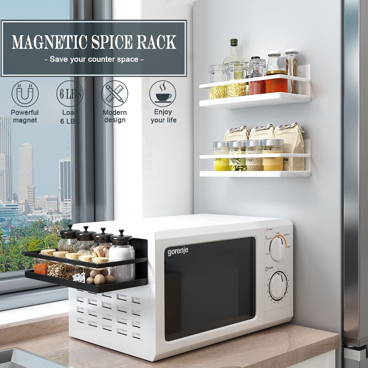 Single Tier Magnetic Spice Rack for Refrigerator - Easy Install Spice Organizer Shelf | Perfect for Kitchen Organization & Space Saving Storage