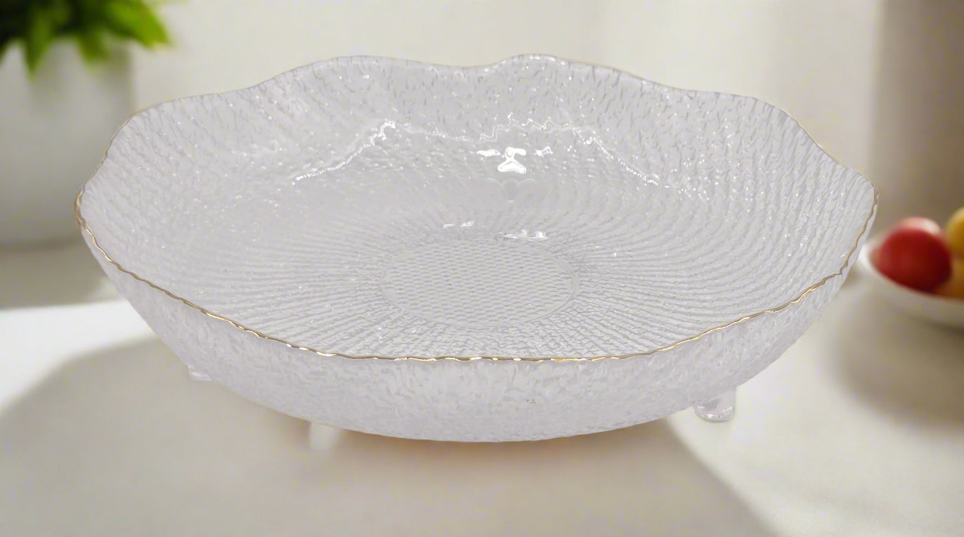 11.5x3 Inch Gold Rim Glass Bowl - Elegant Serving Bowl for Desserts, Salads, and Party Decor - Perfect for Entertaining and Home Decor
