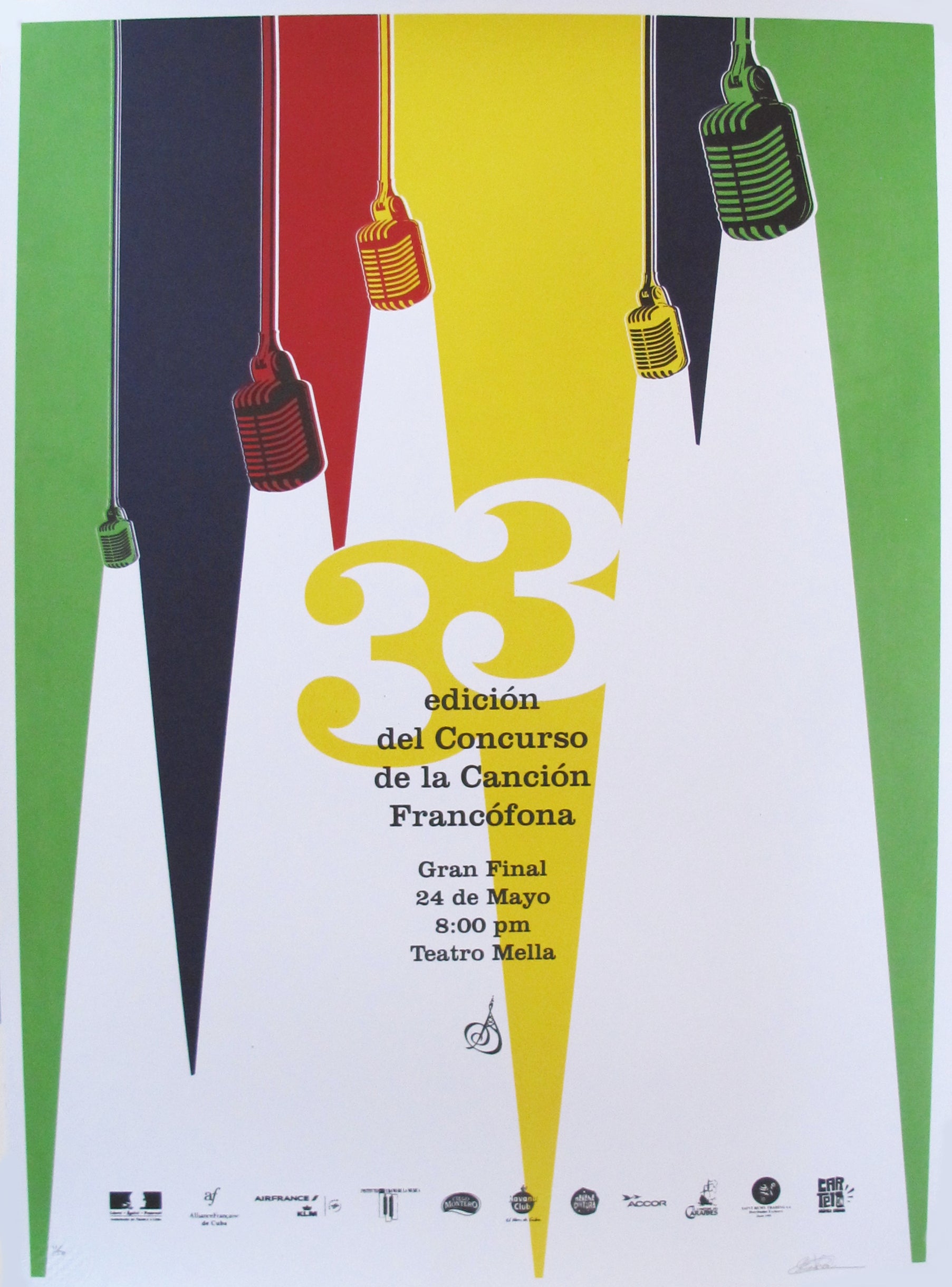 Vintage 2016 Cuban Silkscreen Poster - 33rd Francophone Song Competition Art Print - Framed Wall Decor for Music Lovers & Collectors - Perfect for Home, Office, or Gift