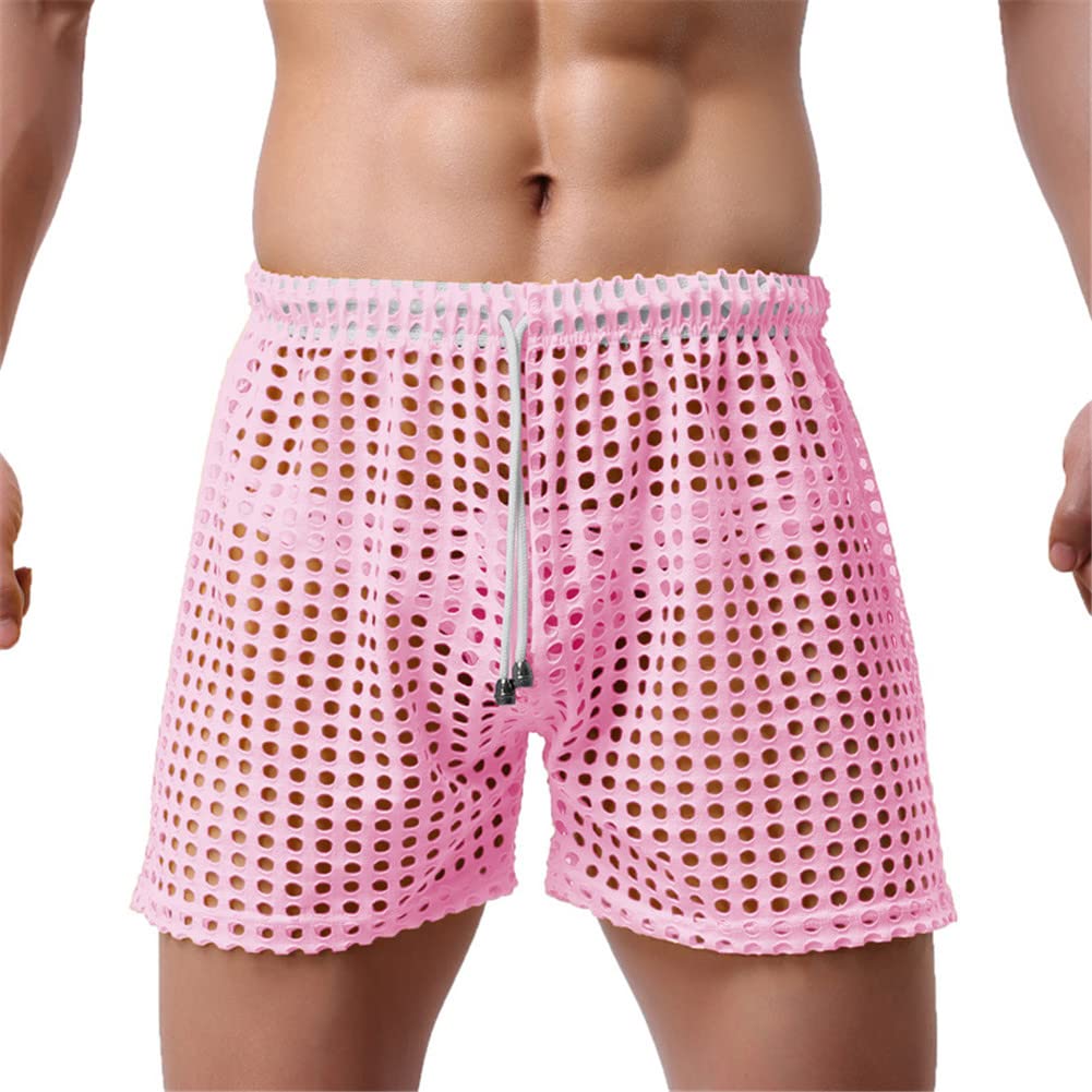 Breathable Hollow Openwork Boxer Shorts for Men - Comfortable Lounge Underwear with Drawstring Waist - Perfect for Relaxing at Home, Sleeping, and Travel