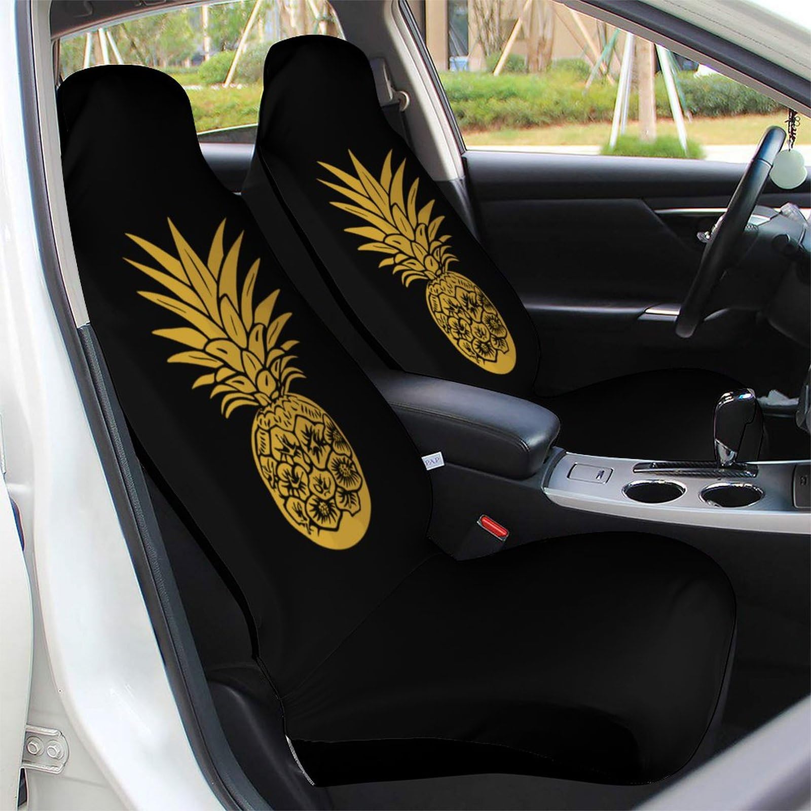 Universal Pineapple Print Car Seat Covers - 1PC Front Seat Protector for Cars & Trucks | Waterproof Auto Interior Accessories | Perfect for Beach Trips, Summer Drives & Tropical-Themed Vehicles