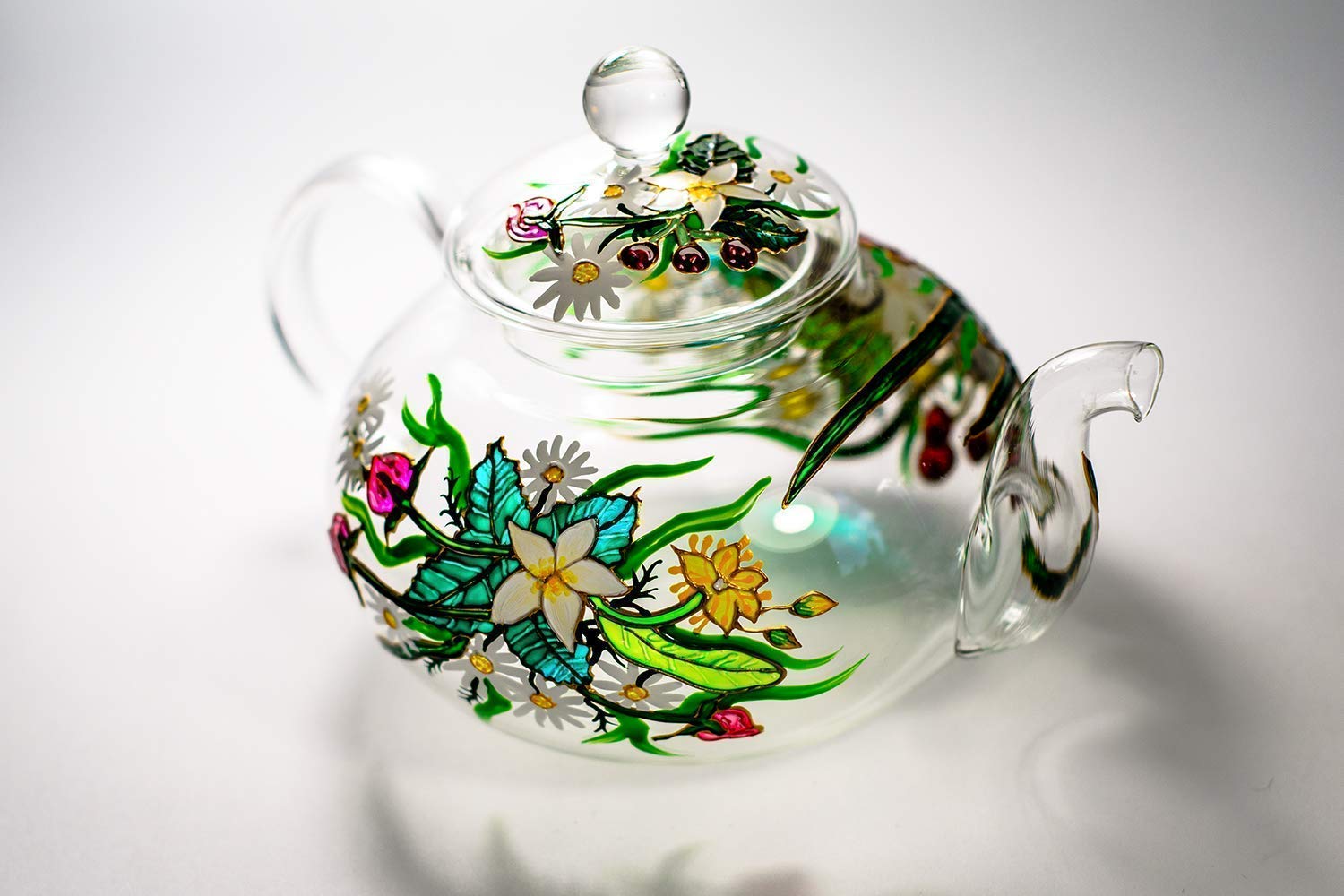 Personalized Glass Teapot Set with Removable Infuser & Cups - Hand-Painted Floral Design - Custom Gift for Mother's Day, Birthday & Tea Lovers - Perfect for Afternoon Tea, Home Decor & Special Occasions